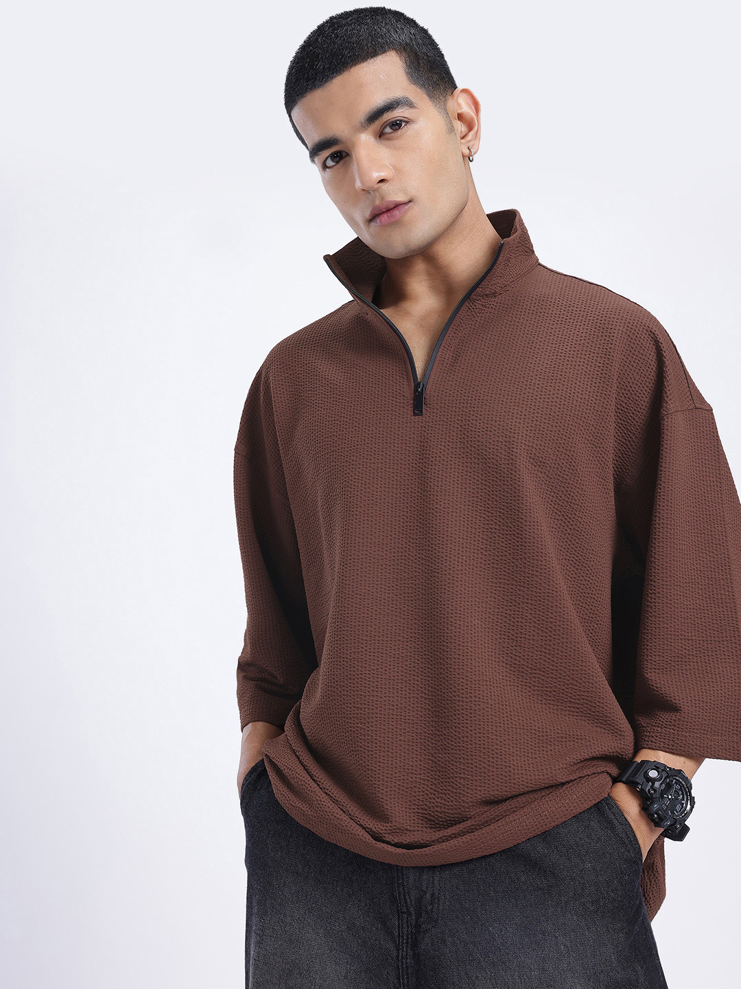 glitchez Polo Seersucker Super Loose Fit T-shirt