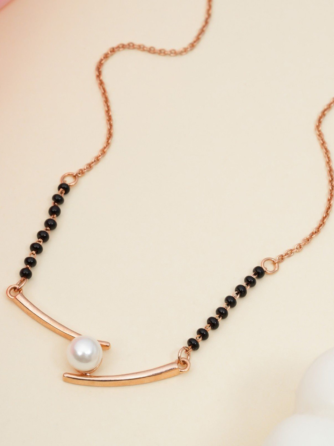 Orebella Pearls 925 Sterling Silver Gold-Plated Moissanite Studded & Beaded Mangalsutra