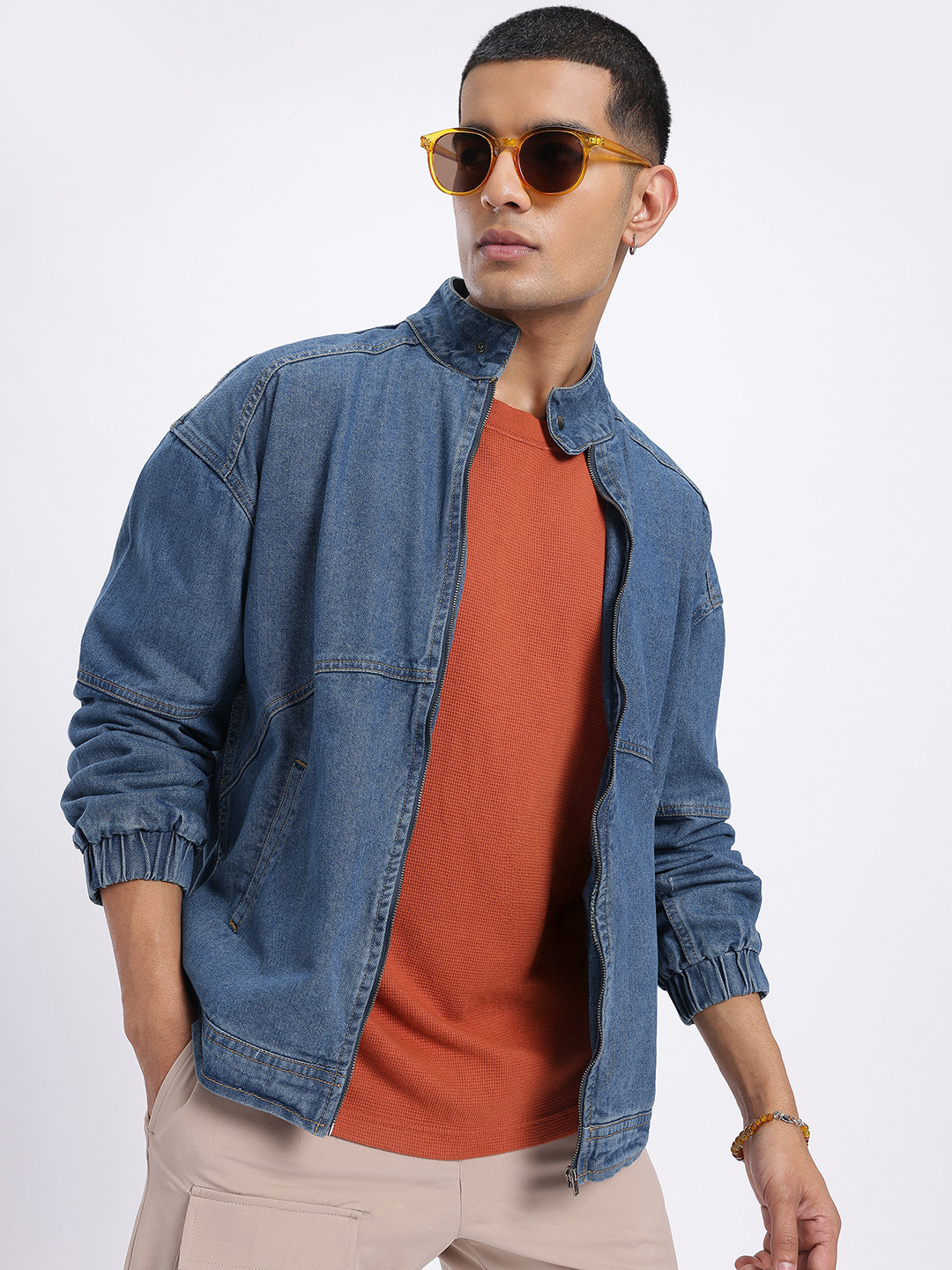 glitchez Utility Zippered Denim Jacket