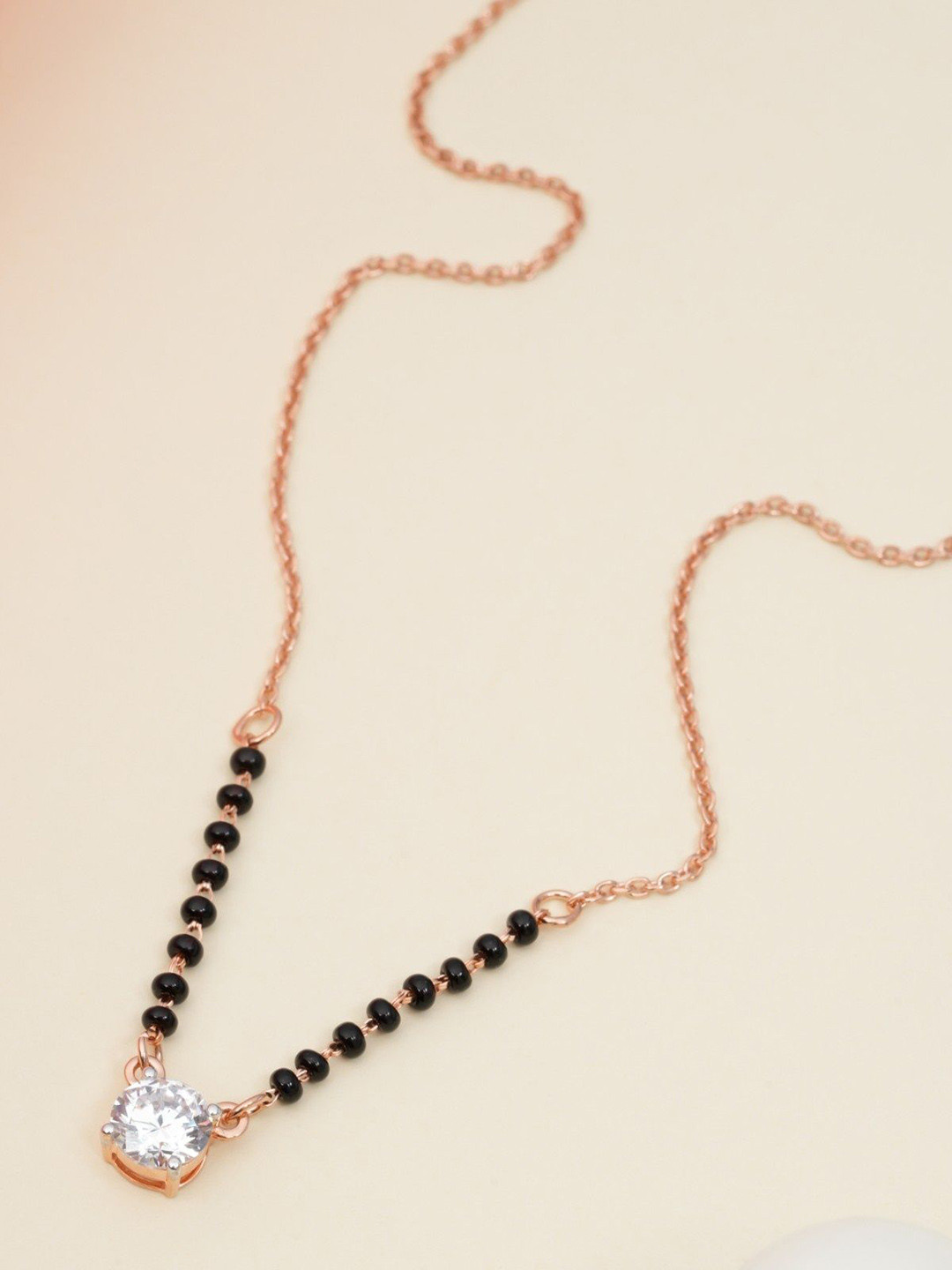 Orebella 925 Sterling Silver Gold-Plated Moissanite Diamond Studded & Beaded Mangalsutra