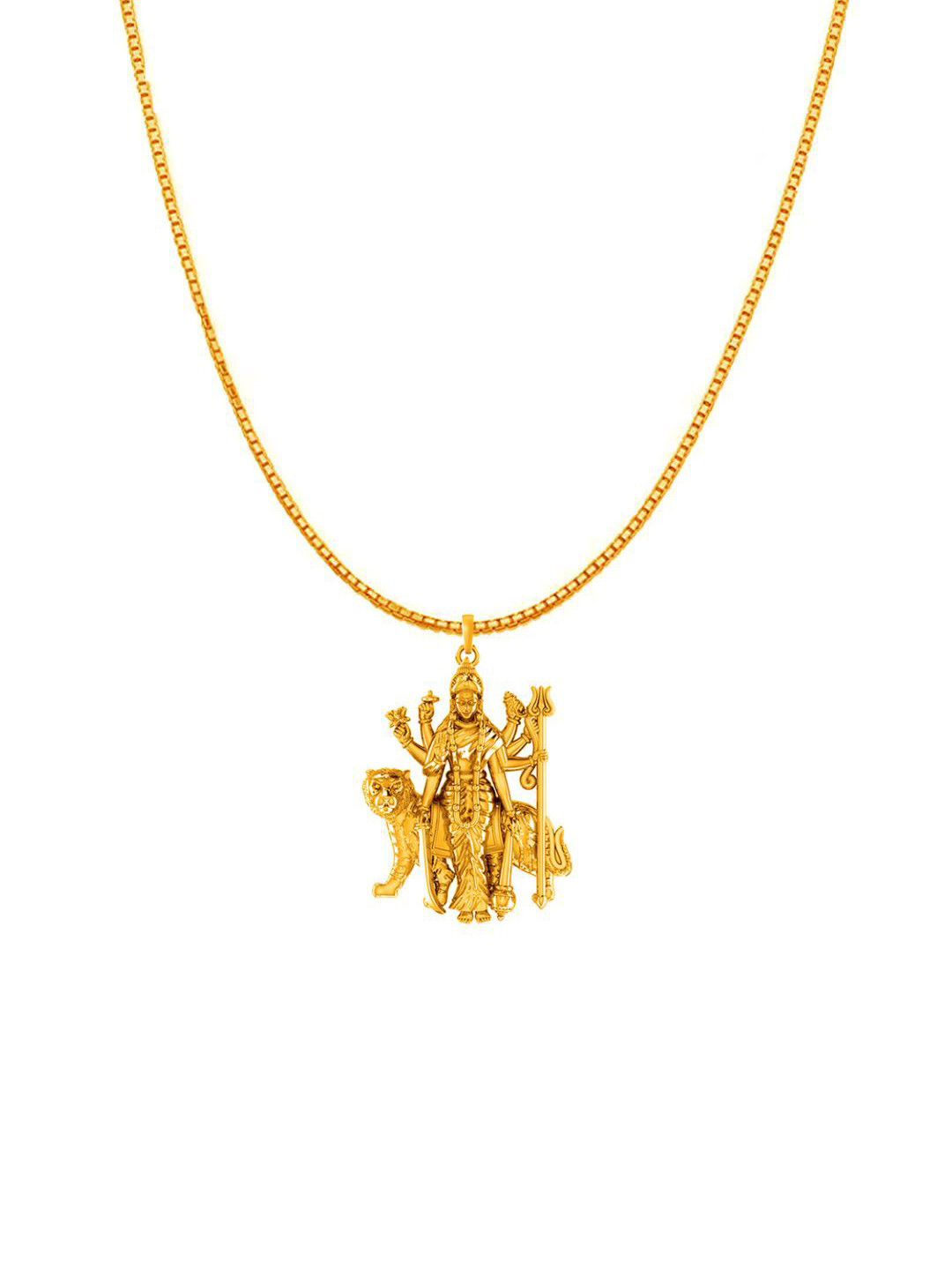 Metronaut 925 Silver 22K Gold-Plated Durga Maa Pendant With Box Chain