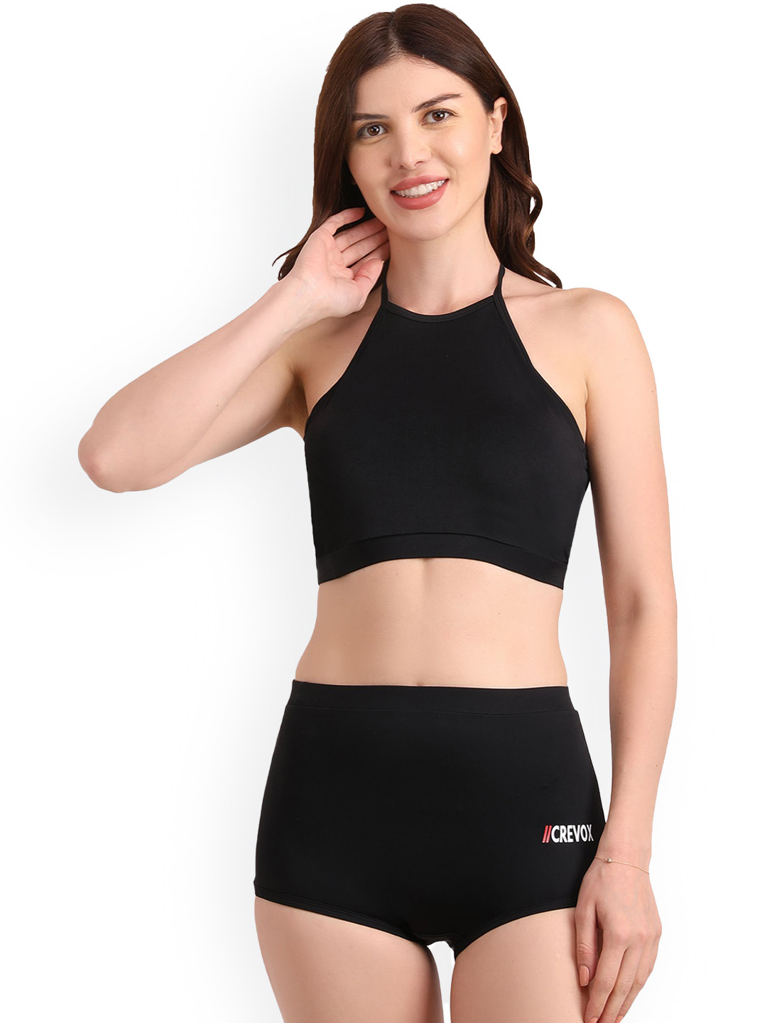 CREVOX Halter Neck Top & Shorts Swim Set