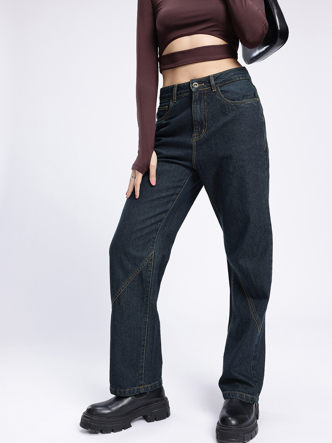 glitchez Women Panelled Straight High-Rise Jeans