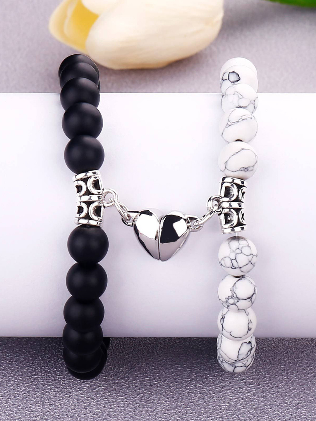 Bling Queen Set Of 2 Stainless Steel Artificial Beaded Elasticated Bracelets