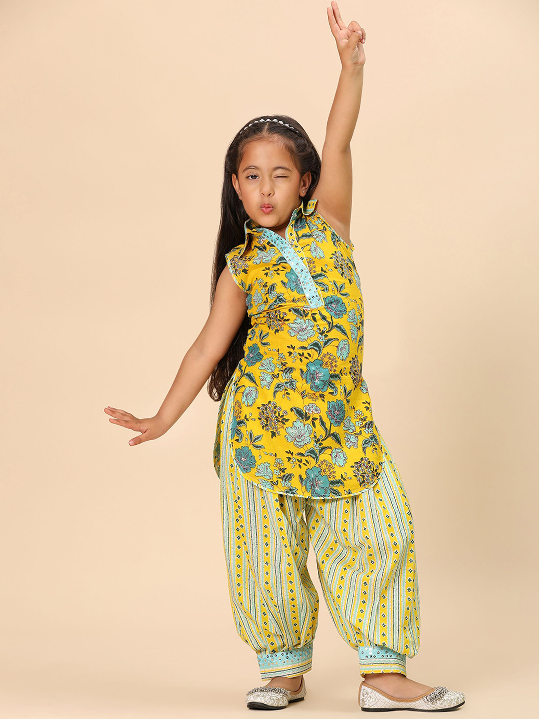 BAESD Girls Floral Printed Pure Cotton Kurti and Afghani Salwar Set