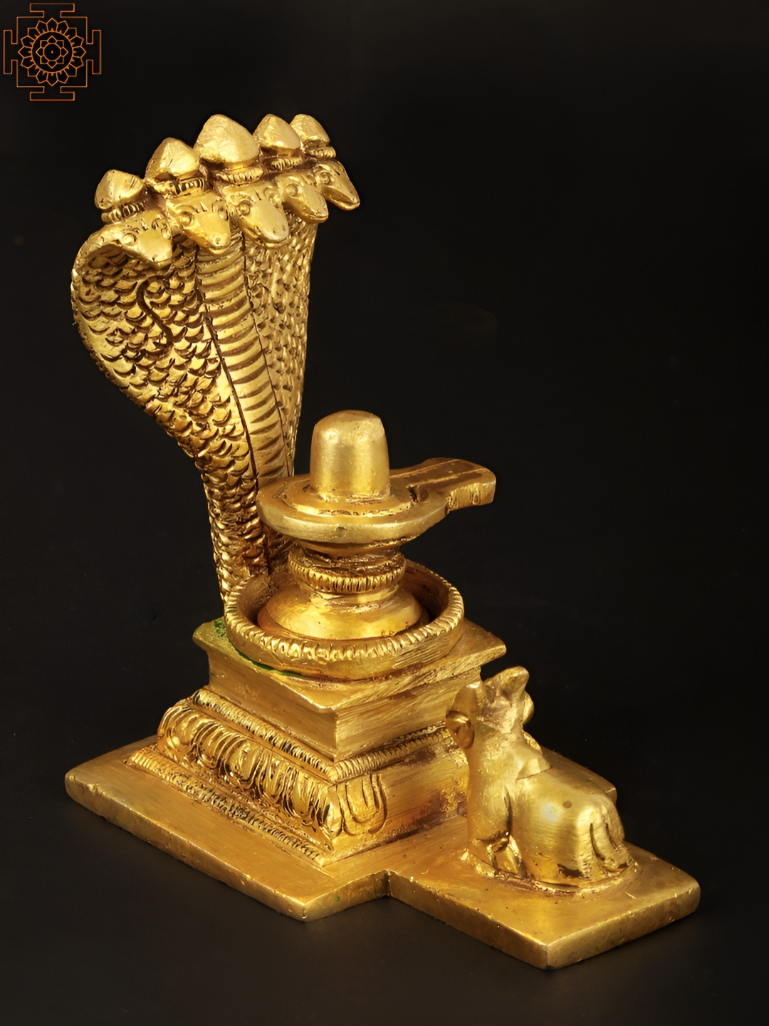 Exotic India Shiva Linga with Nandi Gold Brass Metallic Prayer Room Medium Showpiece - 3.6 Inches