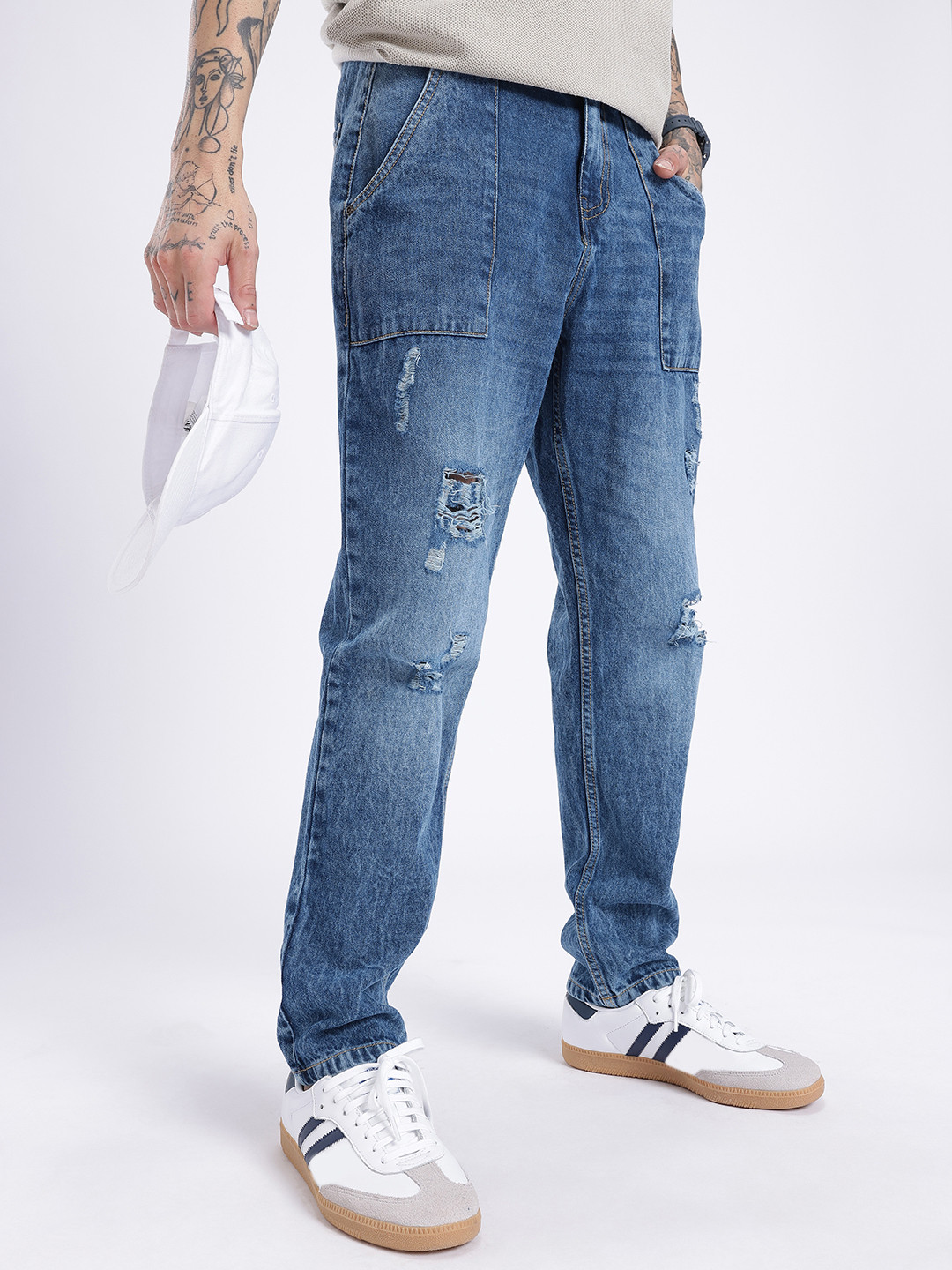glitchez Men Grunge Caribben Fit Heavy Fade Highly Distressed Jeans