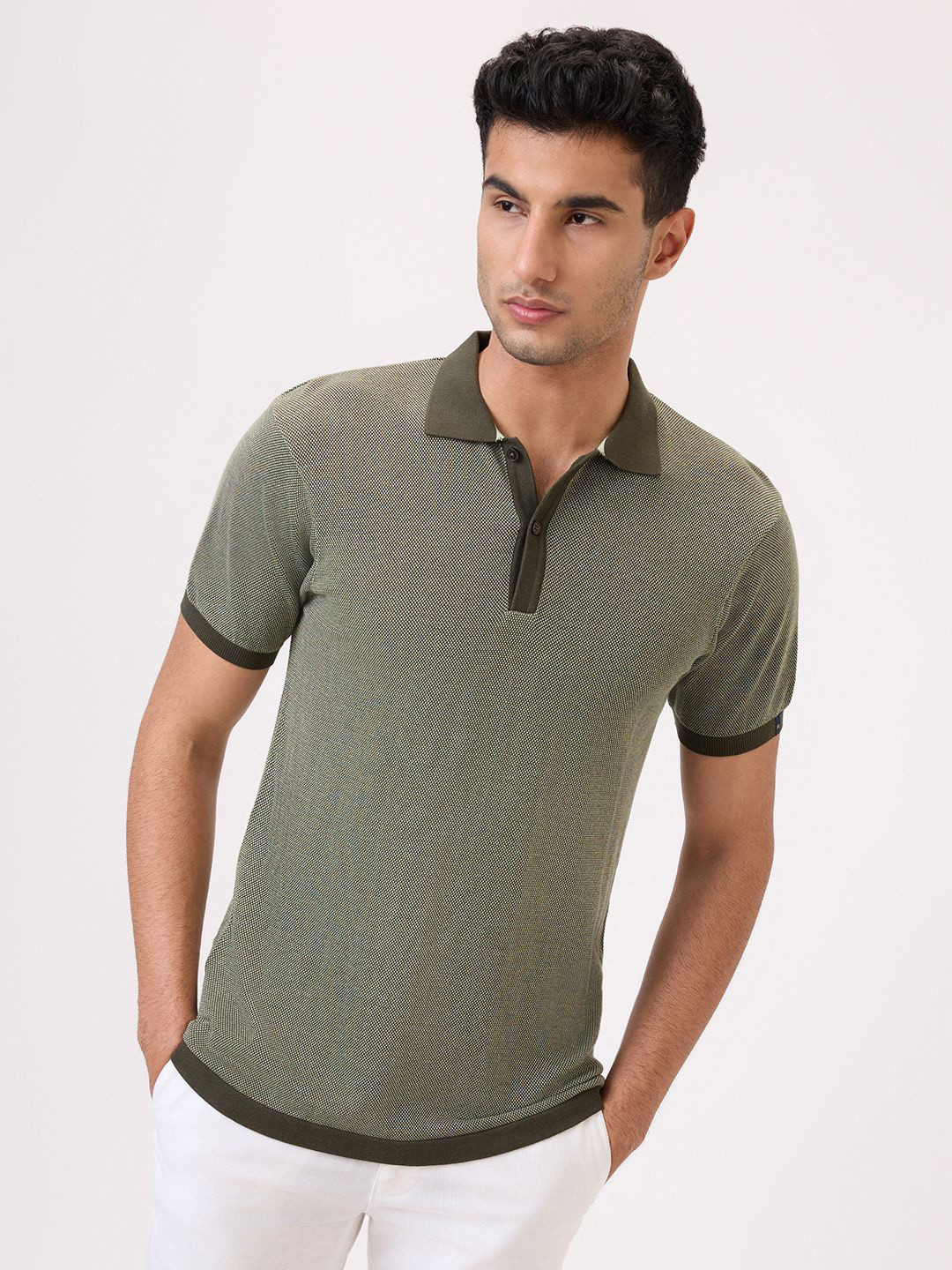Raymond Patterned Printed Pure Cotton Polo Collar Neck T-Shirt