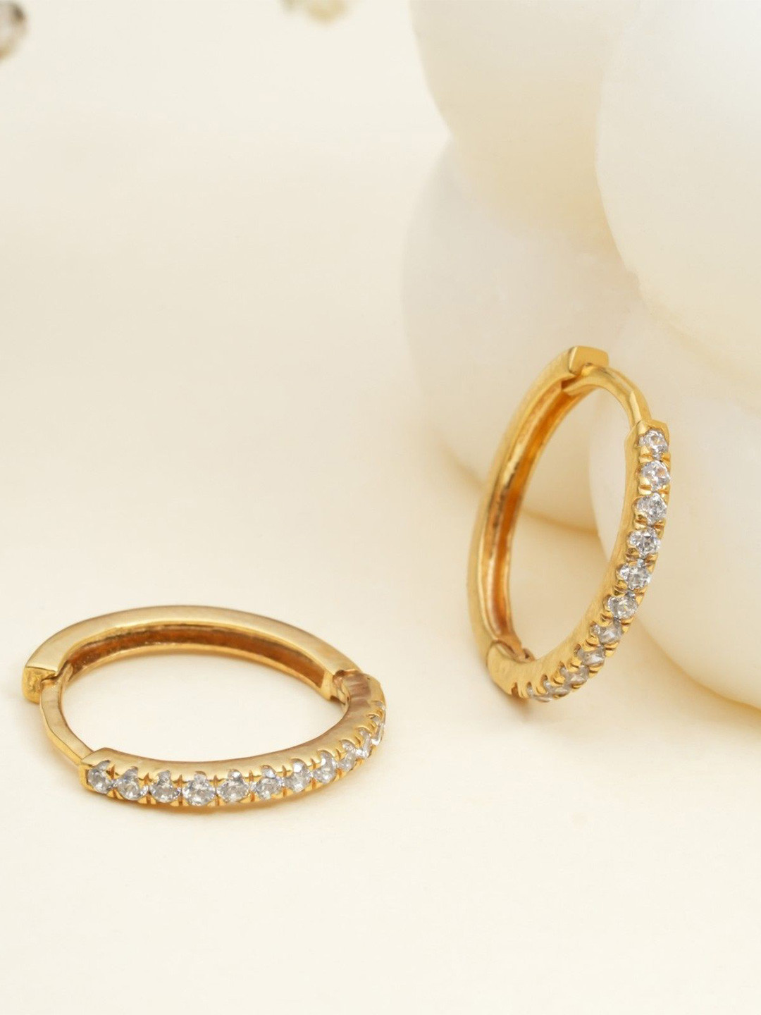 Orebella 925 Sterling Silver Gold Plated Cubic Zirconia Studded Circular Hoop Earrings