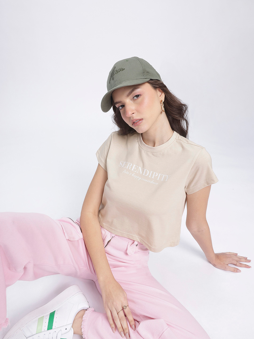 glitchez Check Printed Crop T-shirt