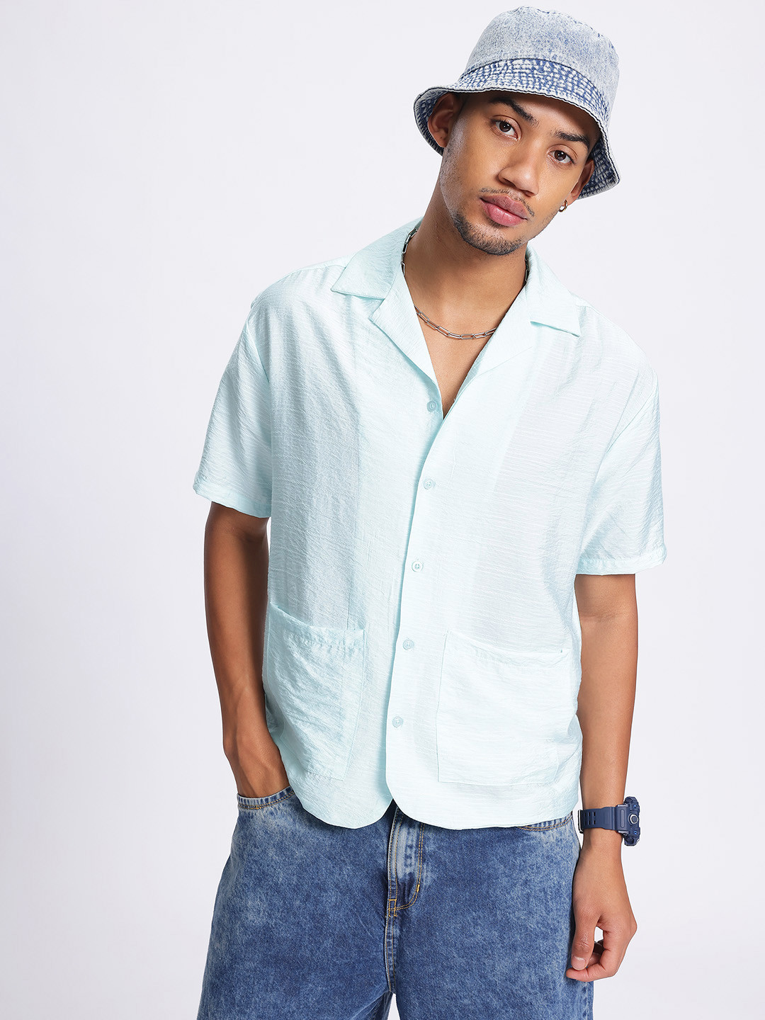 glitchez Solid Relaxed Fit Oversize Shirt with Box Pockets