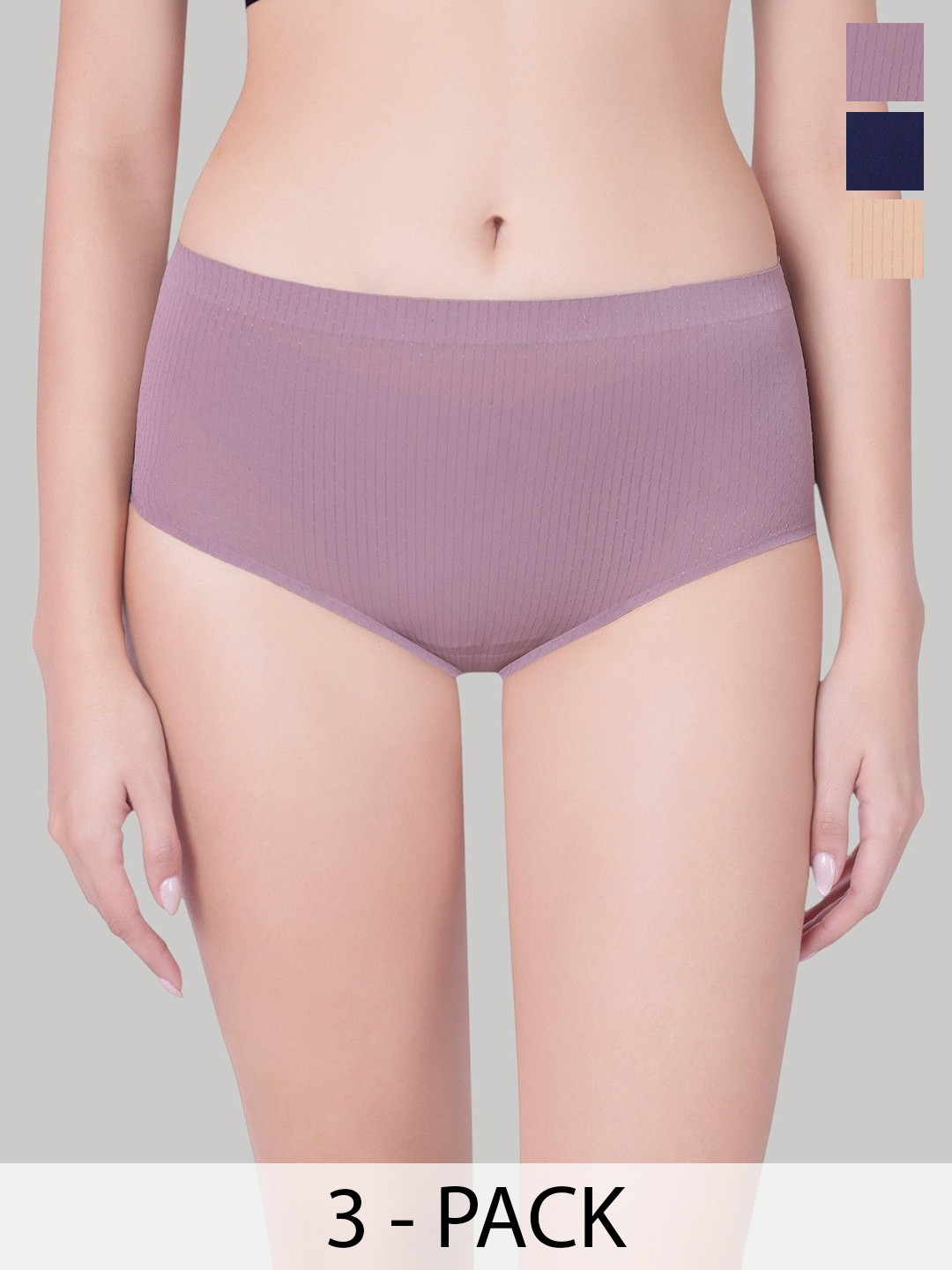 PLUMBURY Pack Of 3 Basic Seamless Briefs  PL-PANTY-6251-BG/BRN/NBLUE-M