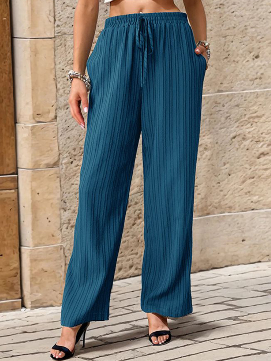 all about you Women Sokid Textured Mid-Rise Regular Fit Trousers