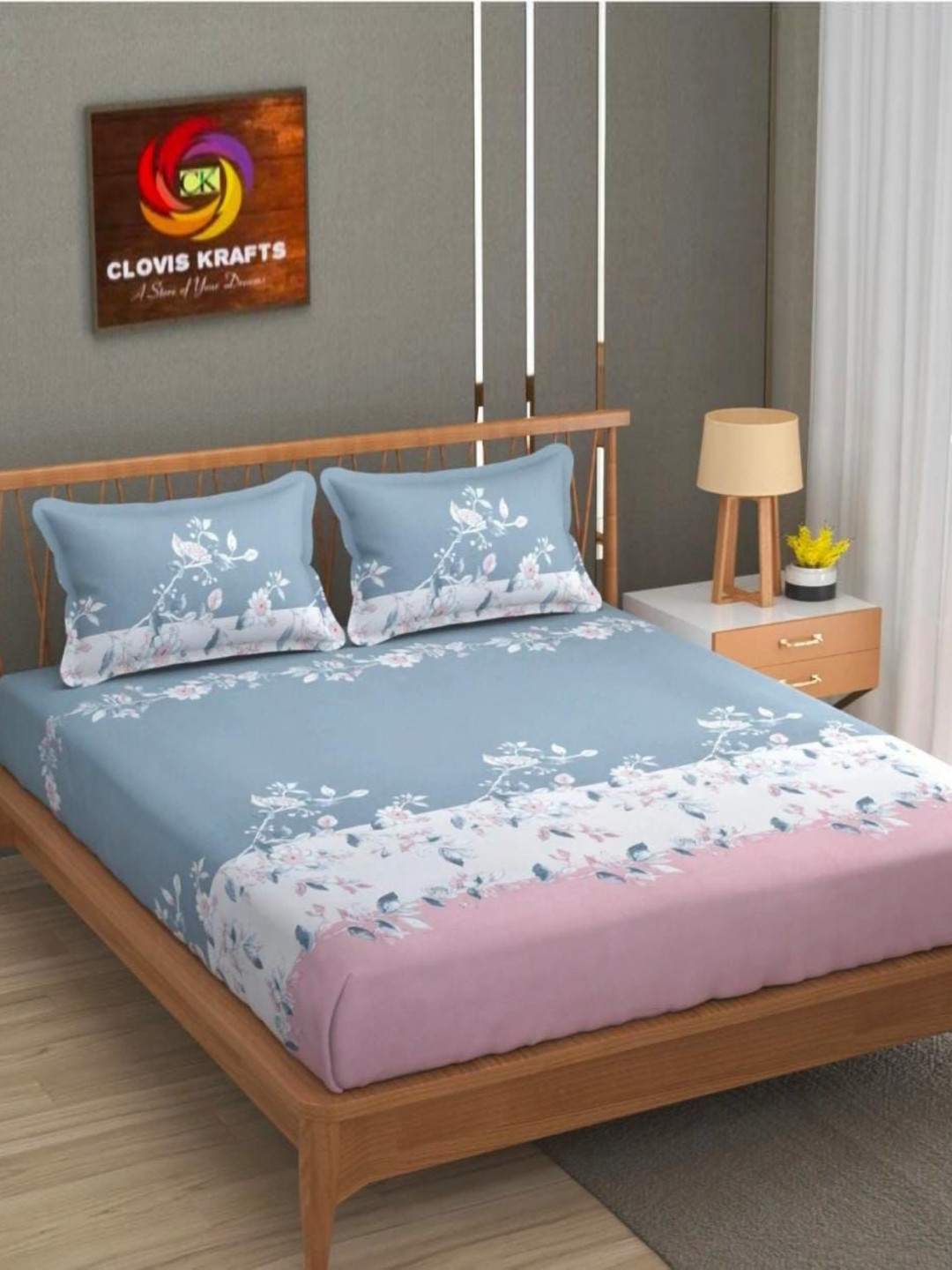 Homdazal Pink Floral Cotton 350 TC Fitted King Superfine Bedsheet with 2 Pillow Covers-105 x 95 inches