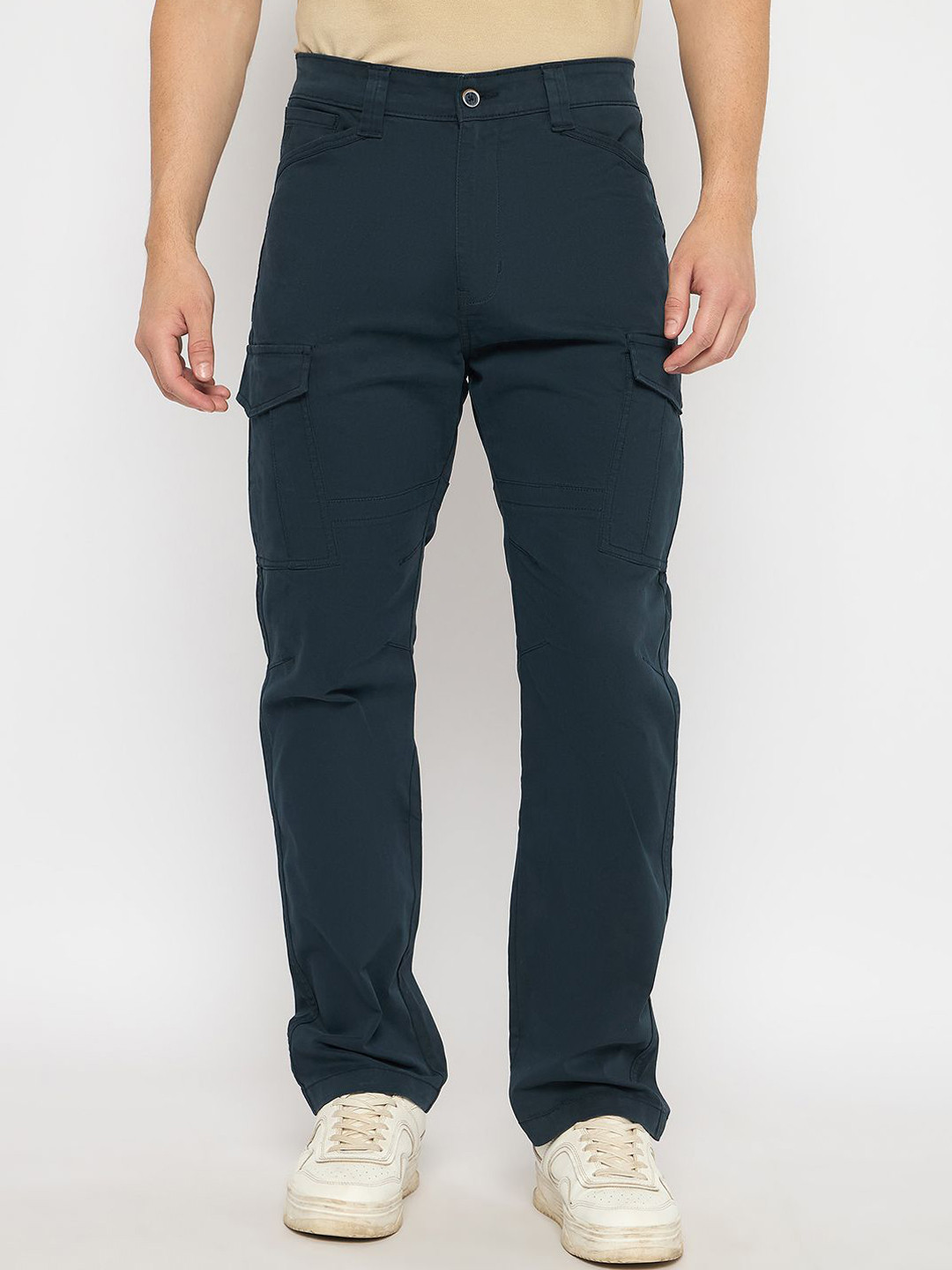 Duke Men Solid Cargos Regular fit Midrise Flat Frunt Trouser