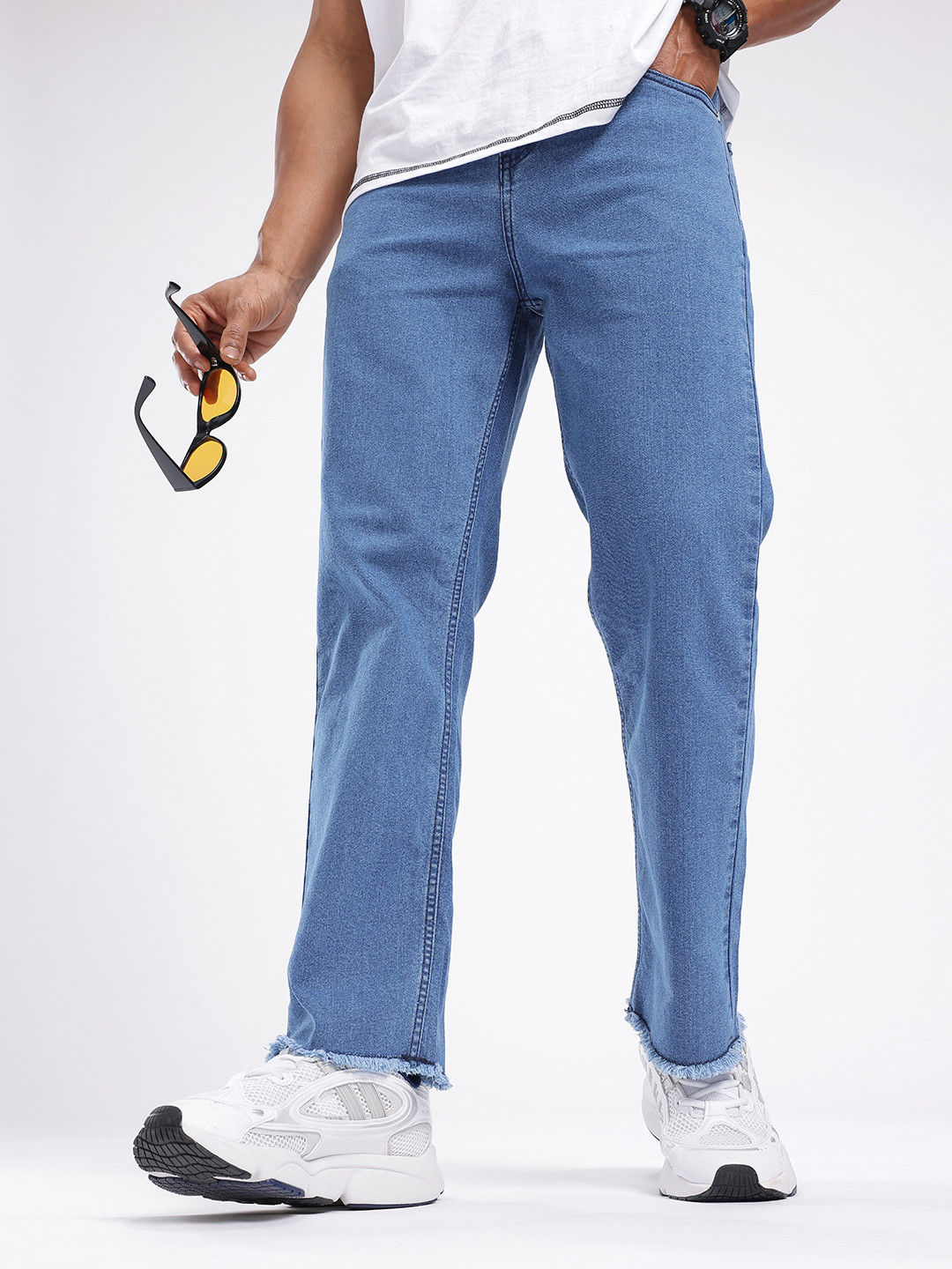 glitchez Men Straight Cropped Medium Fade Stretchable Jeans