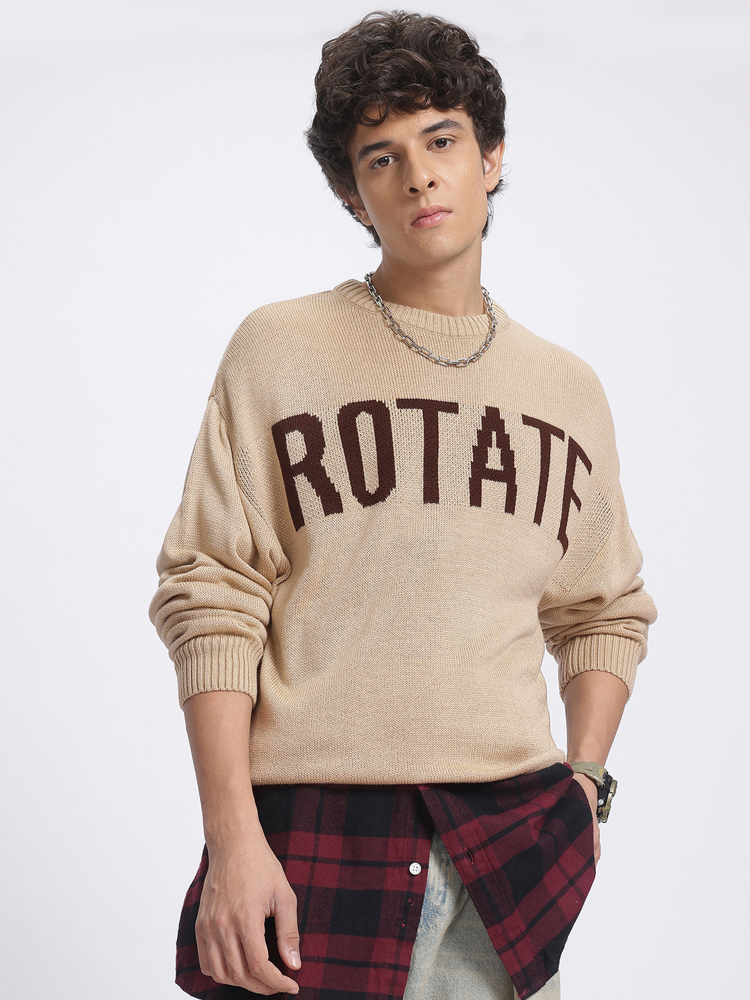 glitchez Typography Text Drop-Shoulder Sleeve Pullover