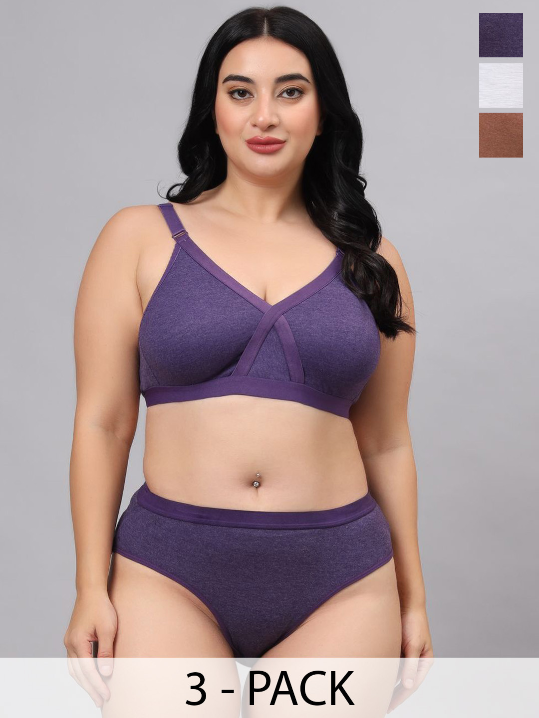 Designer Bugs Pack Of 3 Cotton Non Padded Lingerie Sets LS-ZAN-CH-PR-WH-30B