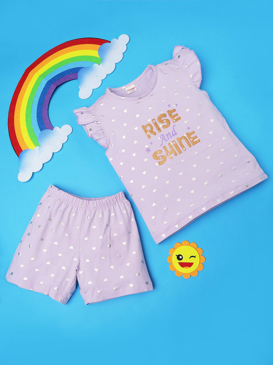 RAINE AND JAINE Biratnahar Girls Printed Pure Cotton Night suit