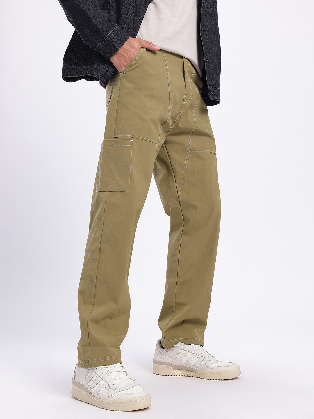 glitchez Men Straight Fit Contrast Stitch Trouser