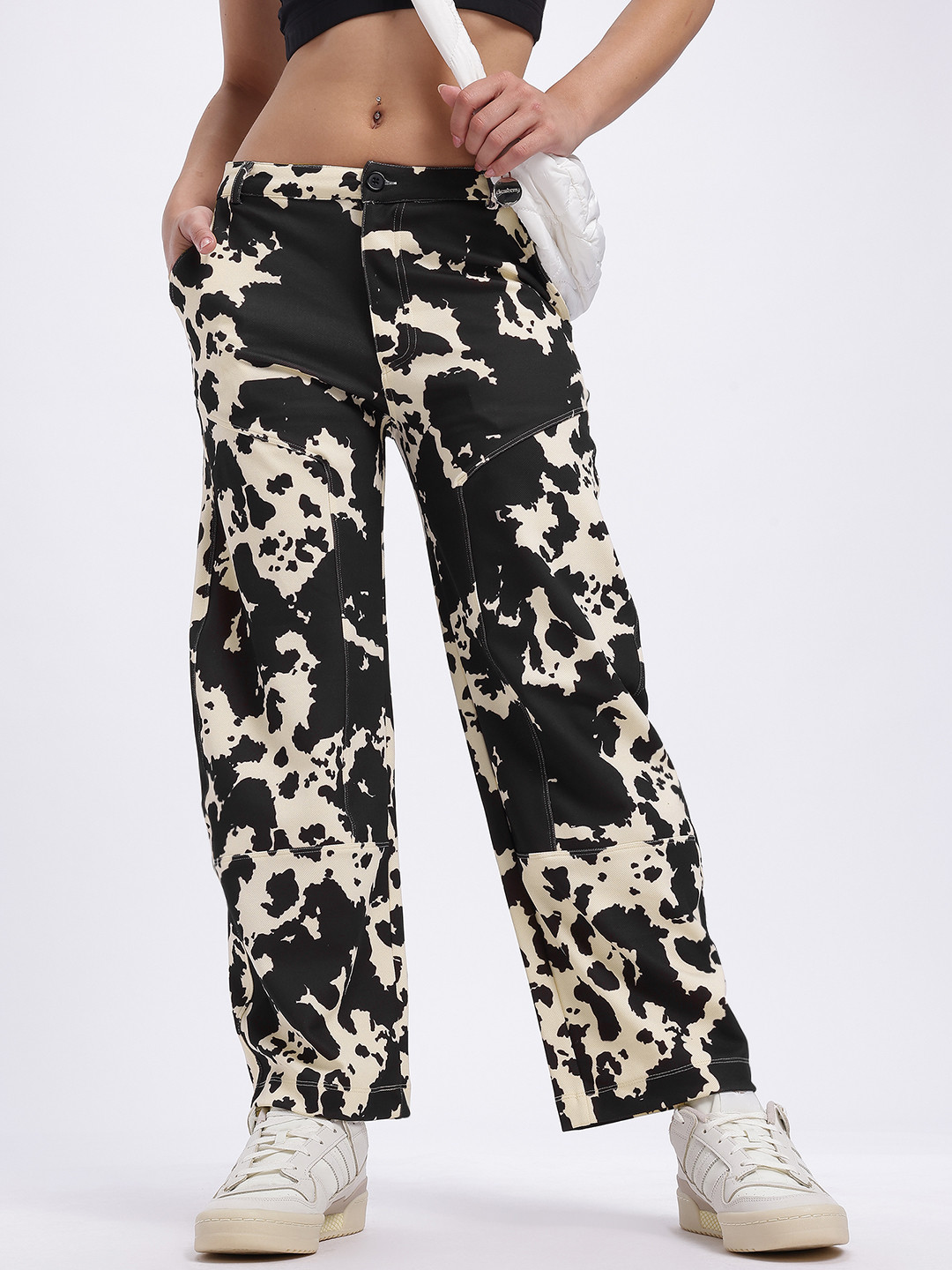 glitchez Women Statement Cow Print Regular Fit Trousers