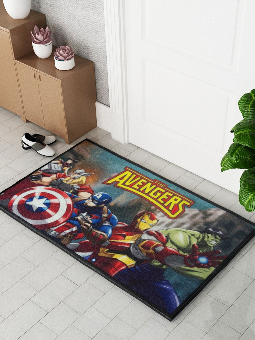 Athom Living Red & Blue Marvels Avengers Team Printed Anti-Skid Doormats