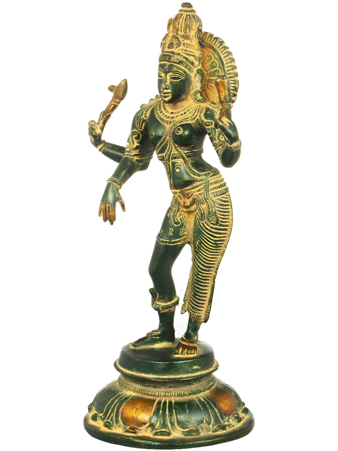 Exotic India Ardhanarishvara Shiva Shakti Gold Brass Metallic Prayer Room Medium Showpiece - 11.6 Inches