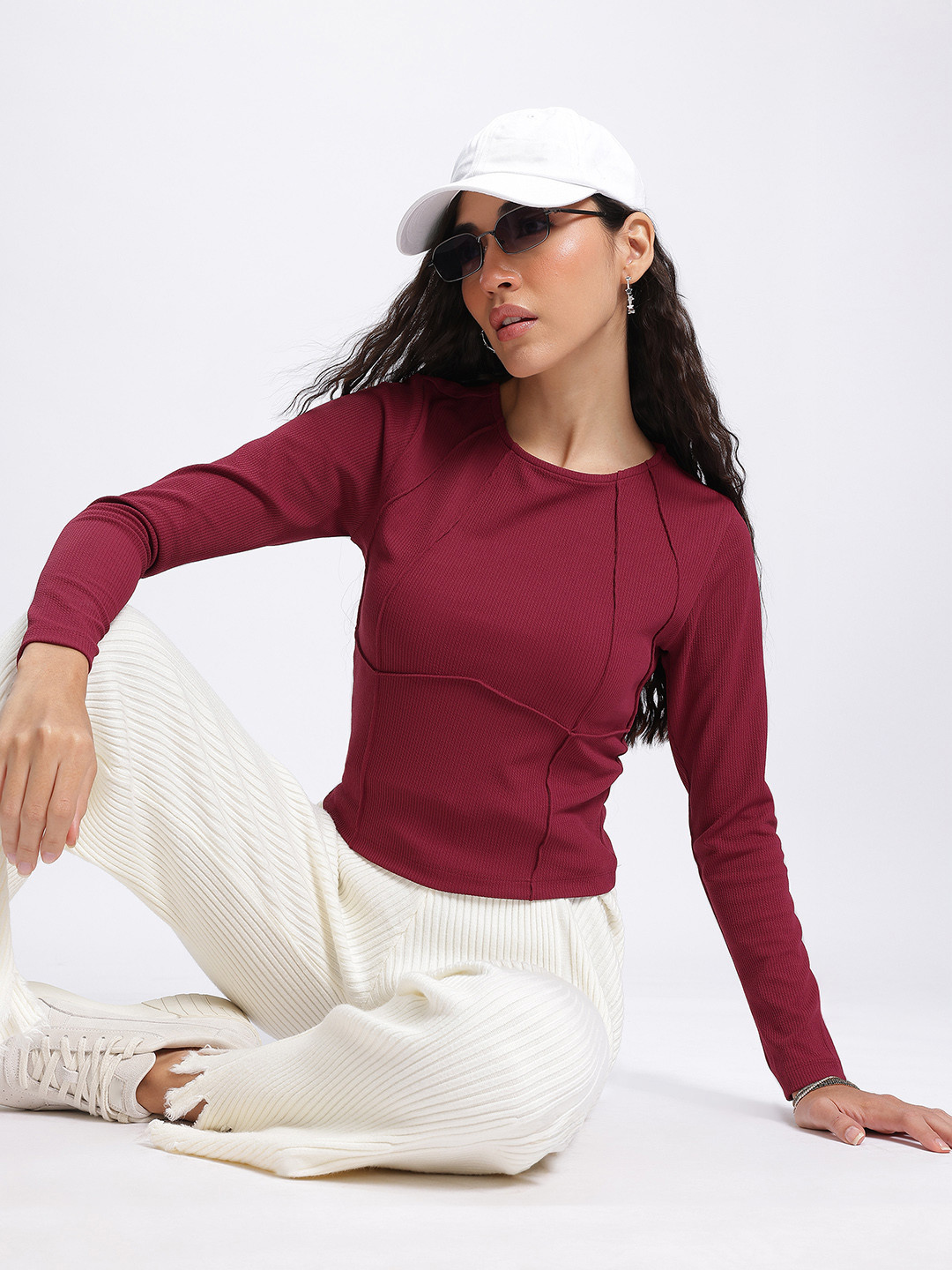 glitchez Ribbed Upturn Stitch Fitted Top