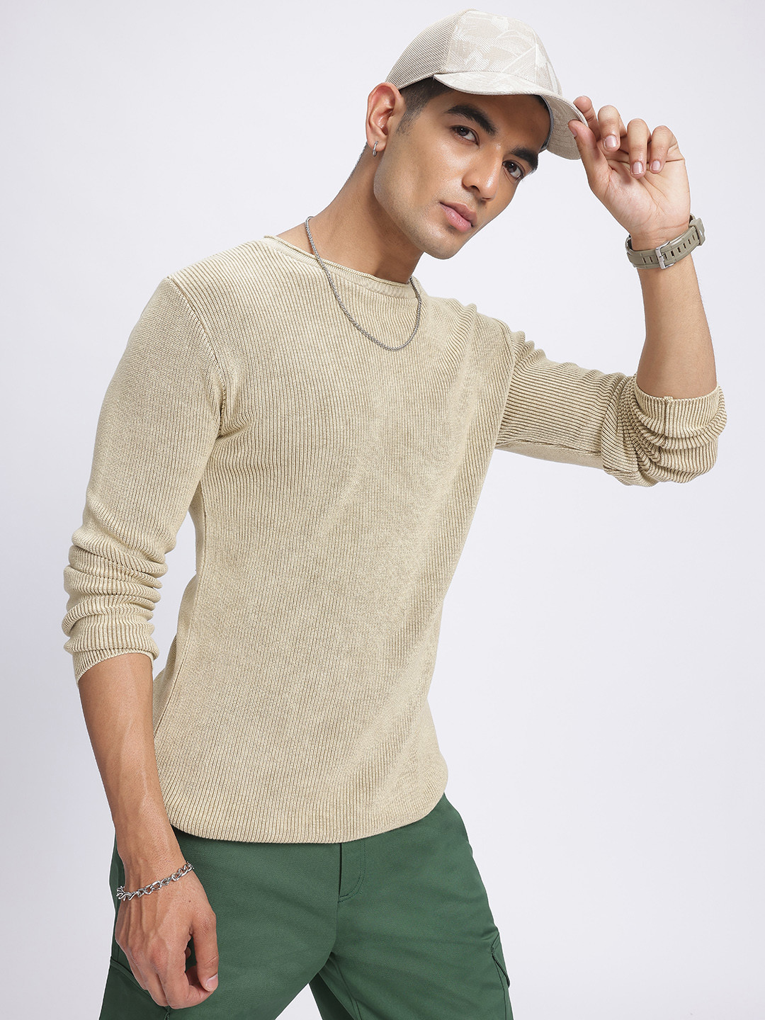 glitchez Casaul Round Neck Ribbed Pure Cotton Pullover