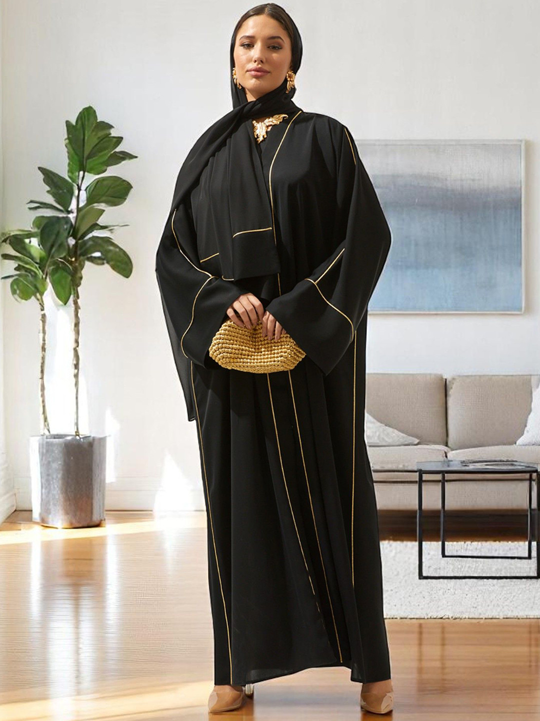 BASHARIYA Front Open Abaya With Wide Sleeves