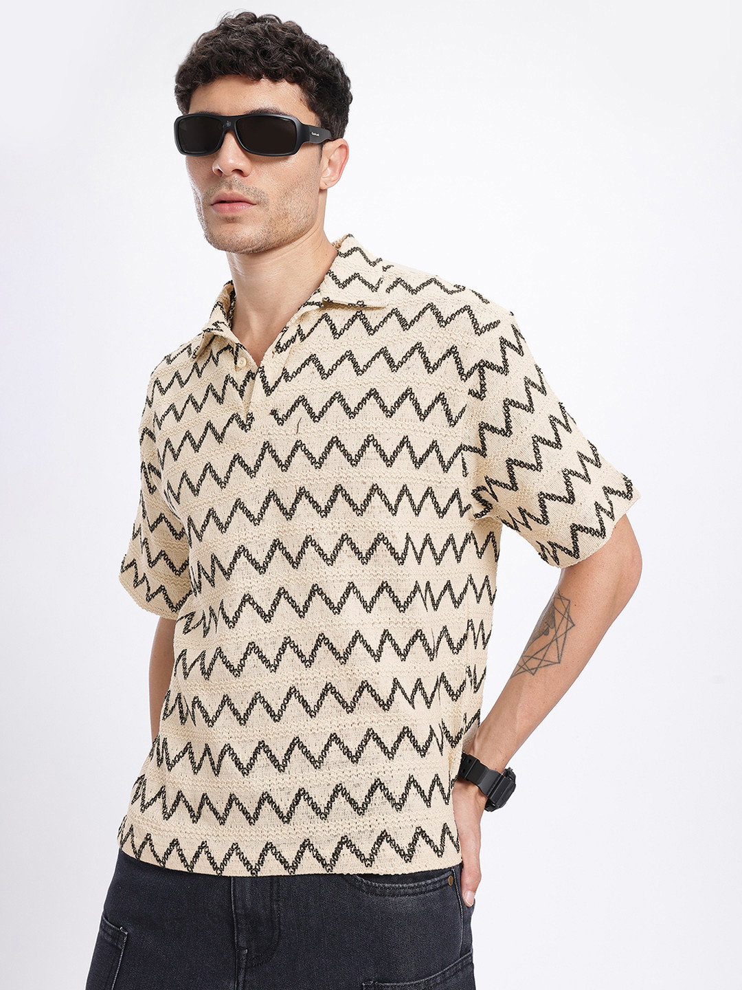 glitchez Chevron Weave Relaxed Fit Polo T-shirt