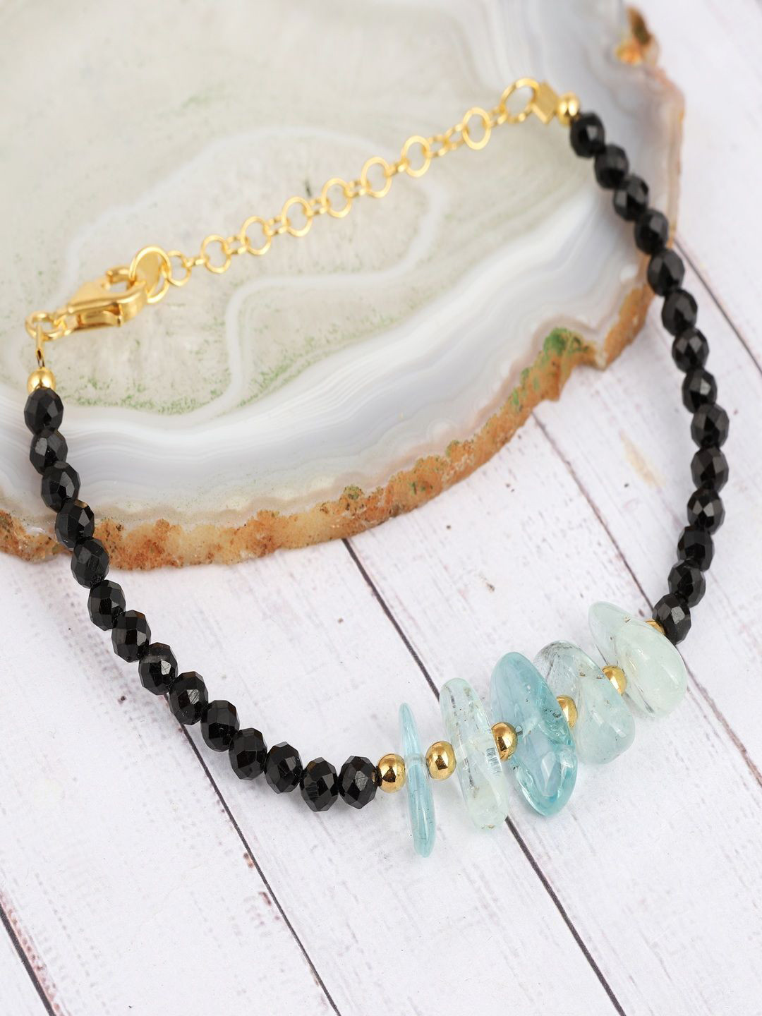 Nirvana Unisex Sterling Silver Tourmaline Handcrafted Gold-Plated Link Bracelet