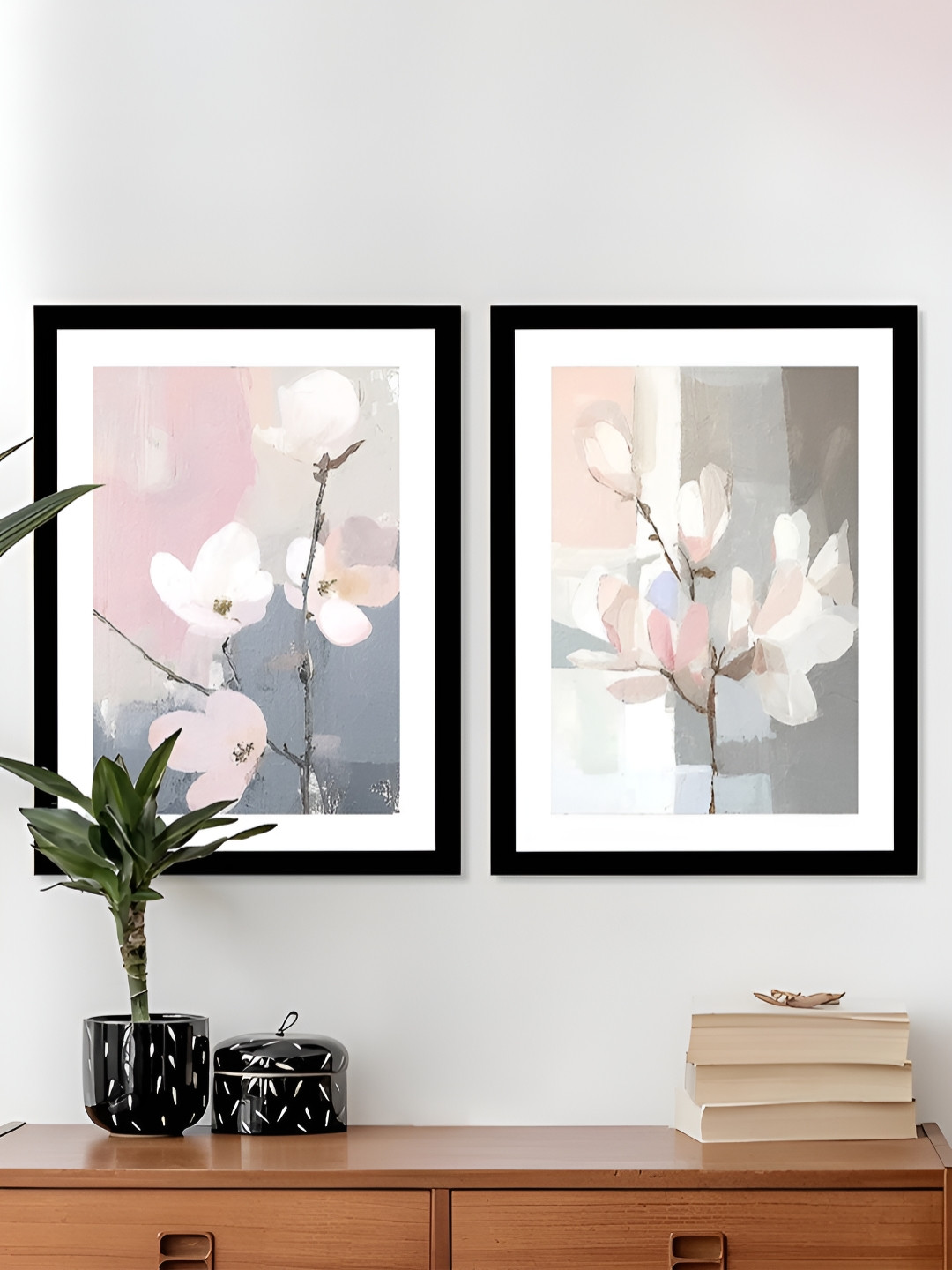 Art Street Magnolia Floral Oil Wood 2 Pcs Rectangle Paintings Wall Art - 12.9x17.6In