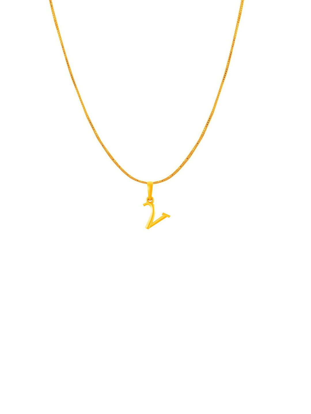 Metronaut Men 925 Sterling Silver 22KTGold-Plated V Alphabet Pendant With Box Chain