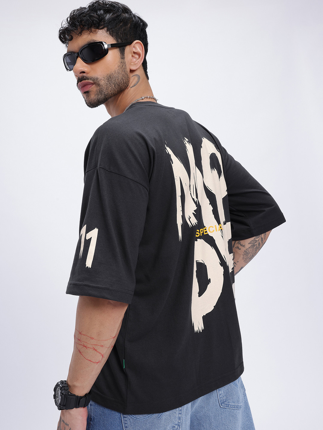 glitchez Typography Oversize Drop-Shoulder T-shirt