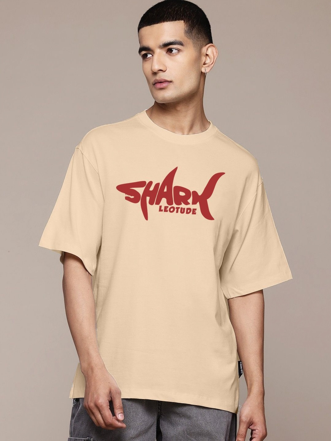 Leotude Men Drop Sholder Half Sleeve Ovesized Printed T-shirt