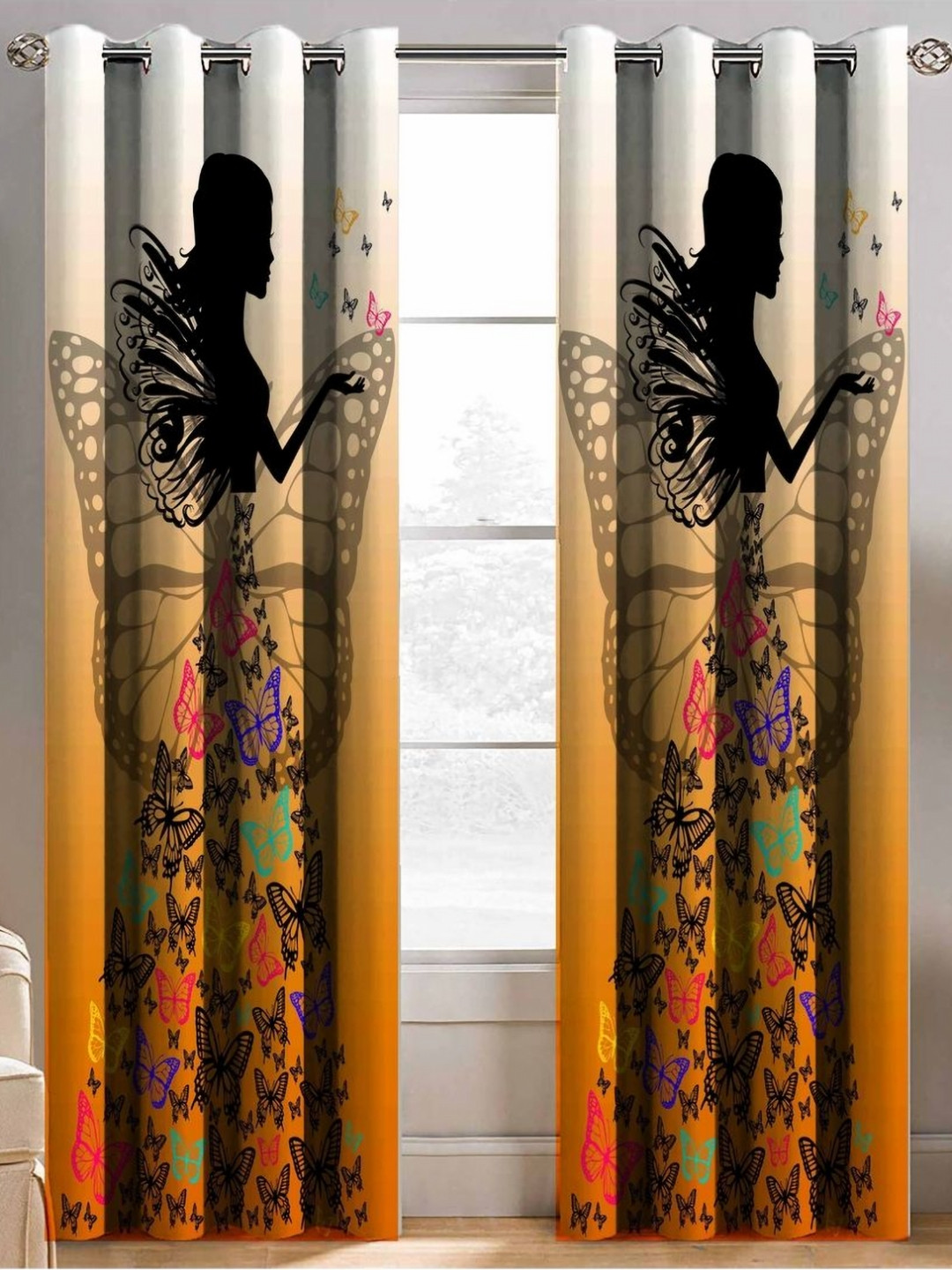 Aura Black & Blue 2 Pieces Abstract Printed Long Door Curtain