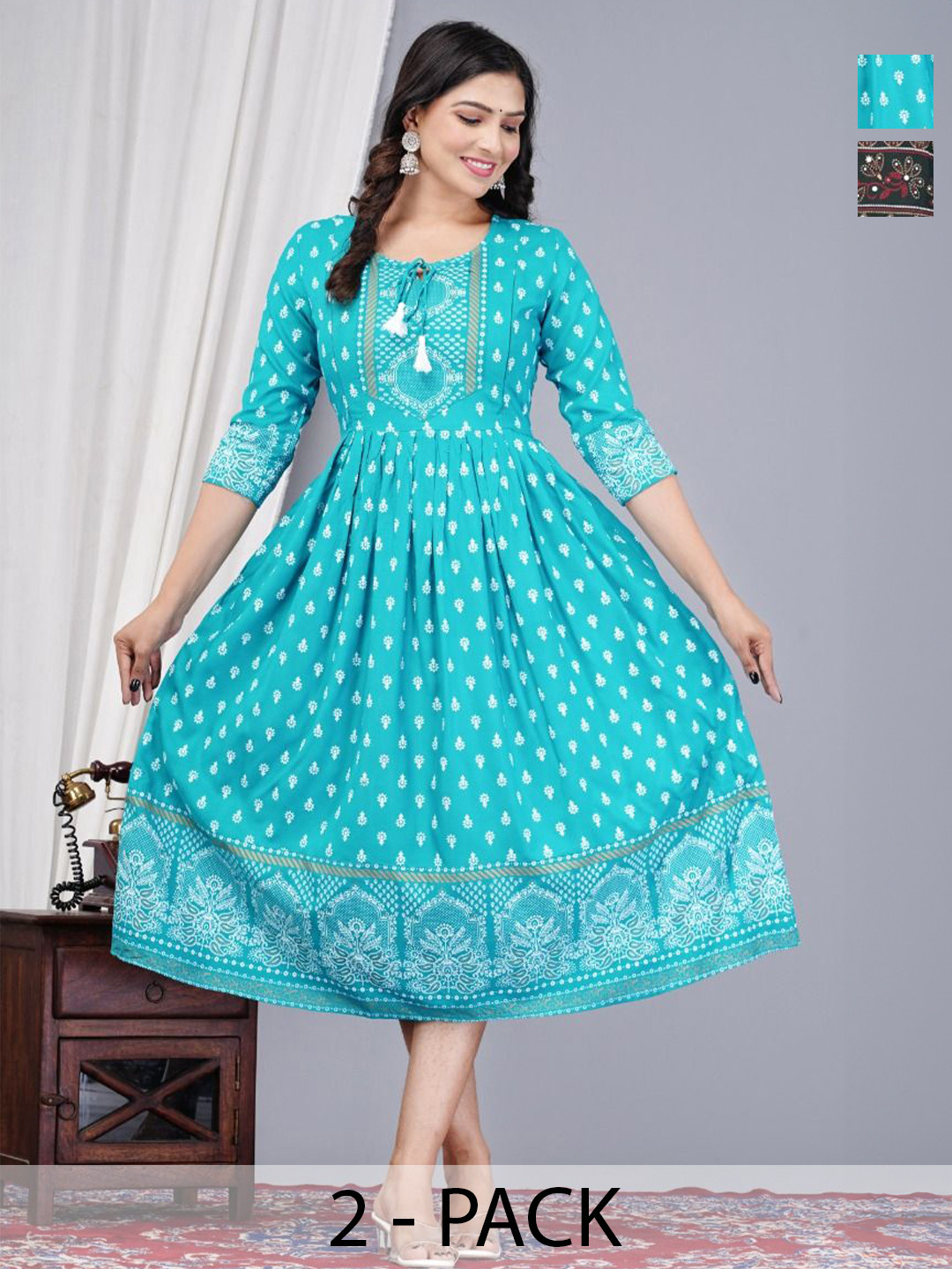 Vorcia Febtex Pack Of 2 Printed Anarkali Ethnic Dress
