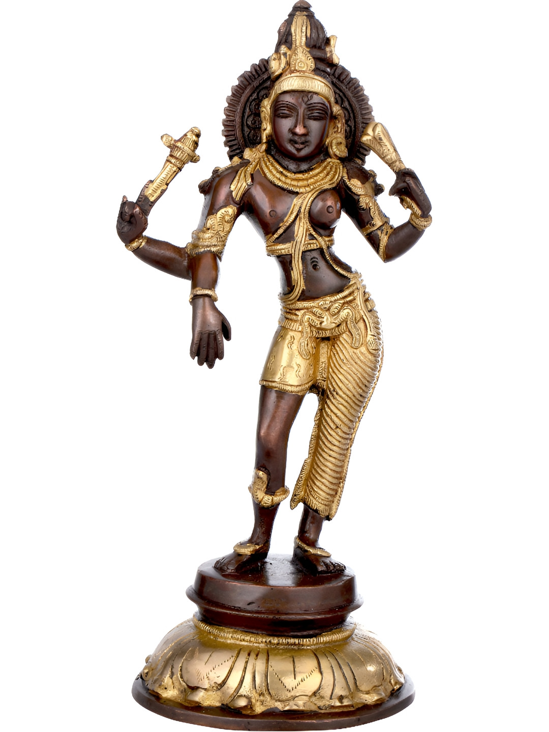 Exotic India Ardhanarishvara Brown Brass Natural Prayer Room Medium Showpiece - 11.6 Inches