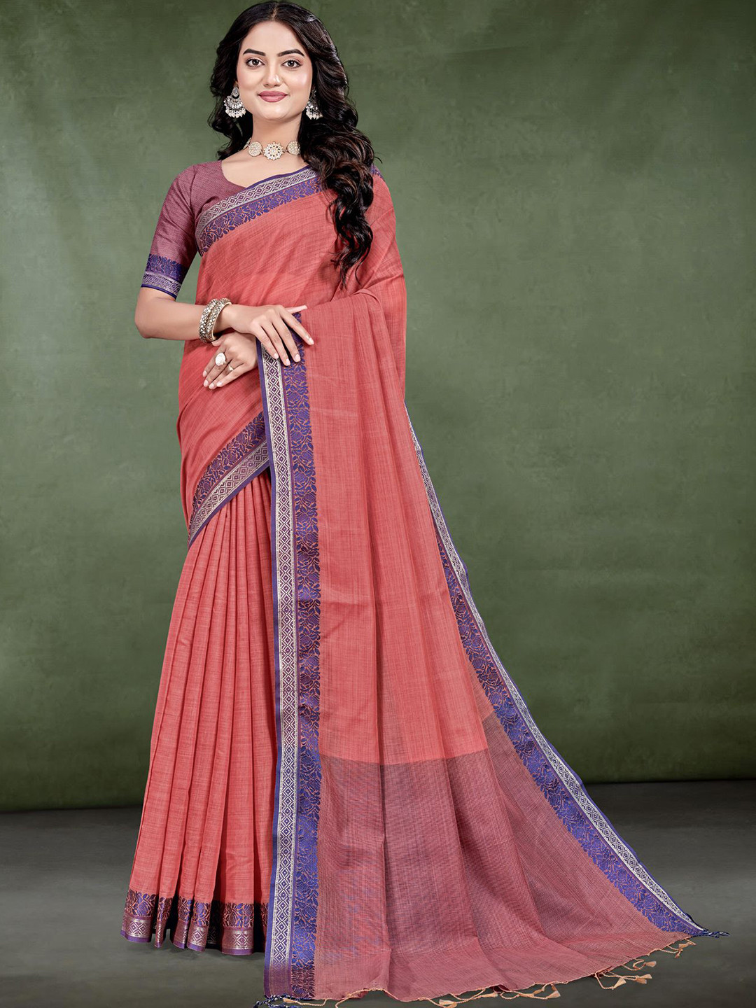 APARRA Solid Saree with Blouse Piece