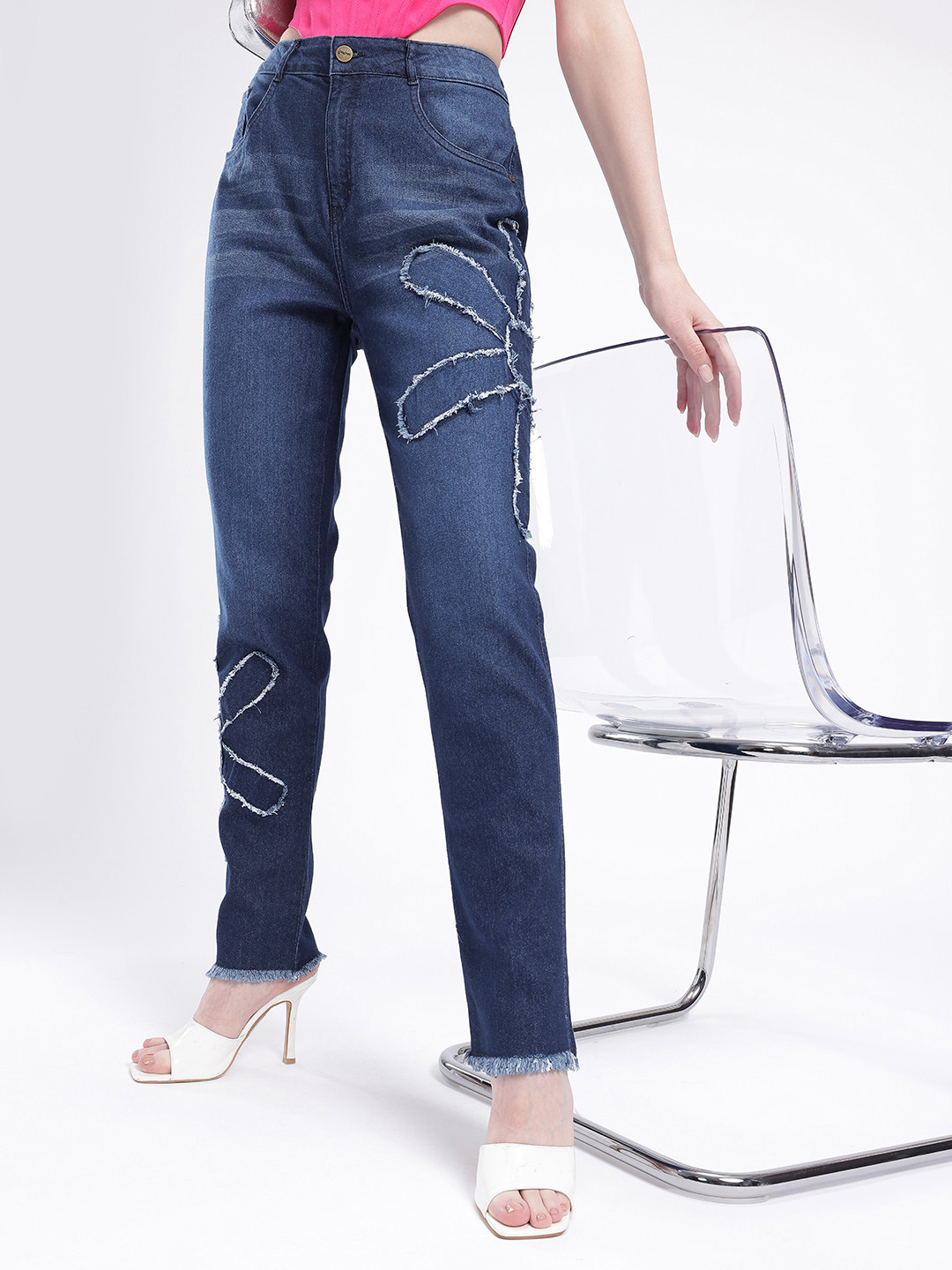 glitchez Women Frayed Boyfriend Light Fade Jeans