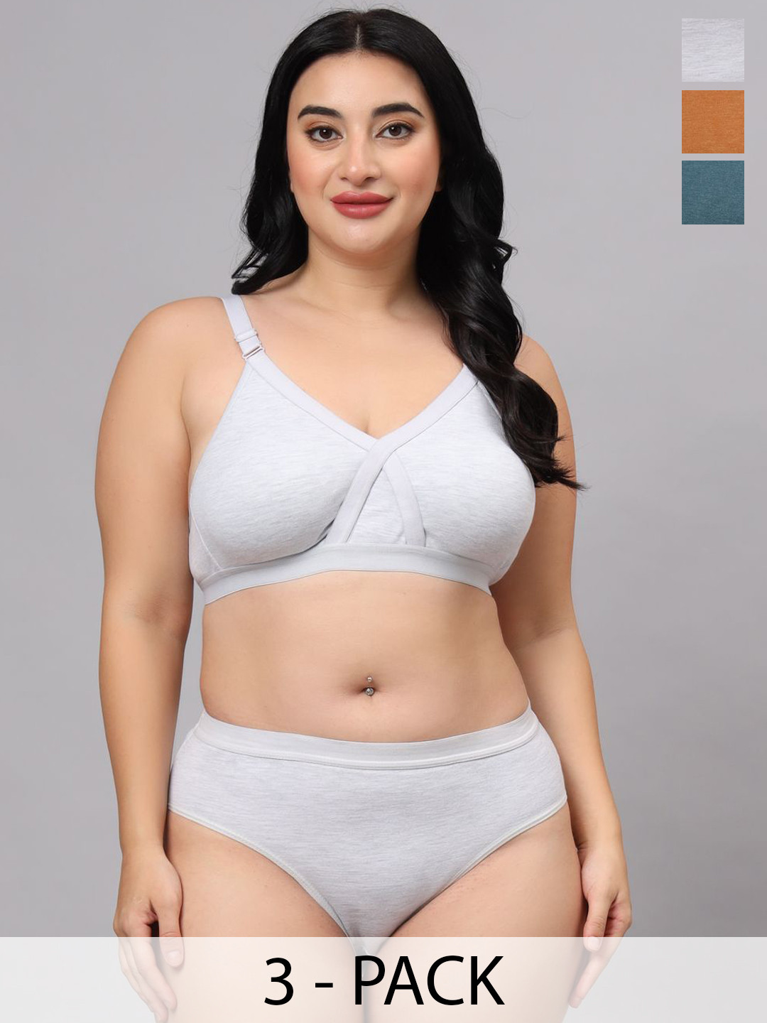 Designer Bugs Pack Of 3 Cotton Non Padded Lingerie Sets LS-ZAN-P-PR-WH-30B