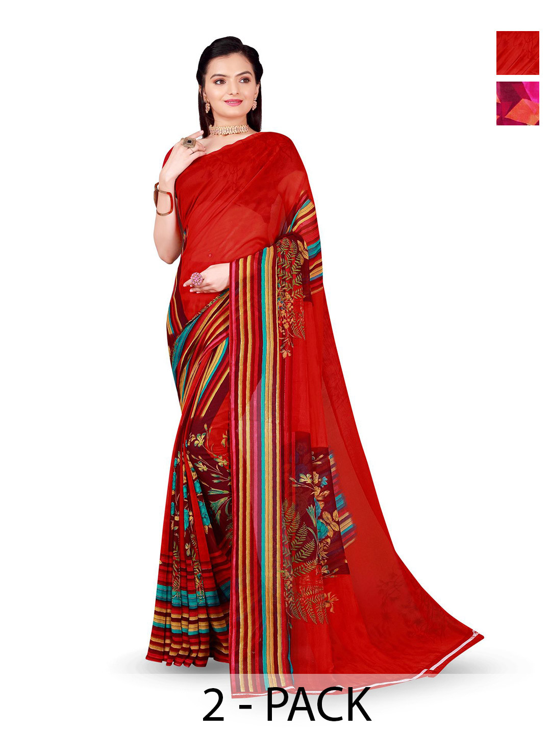 Moda Rapido Abstract Printed Pure Georgette Saree Pack of two
