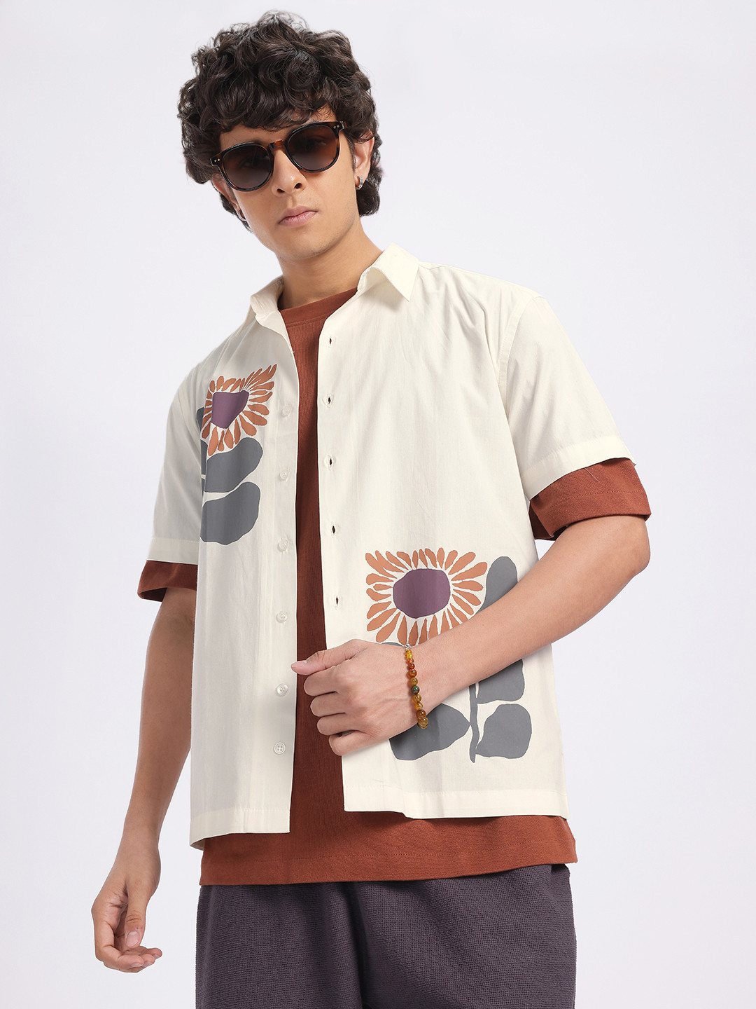 glitchez Floral Imprint Relaxed Cotton Shirt