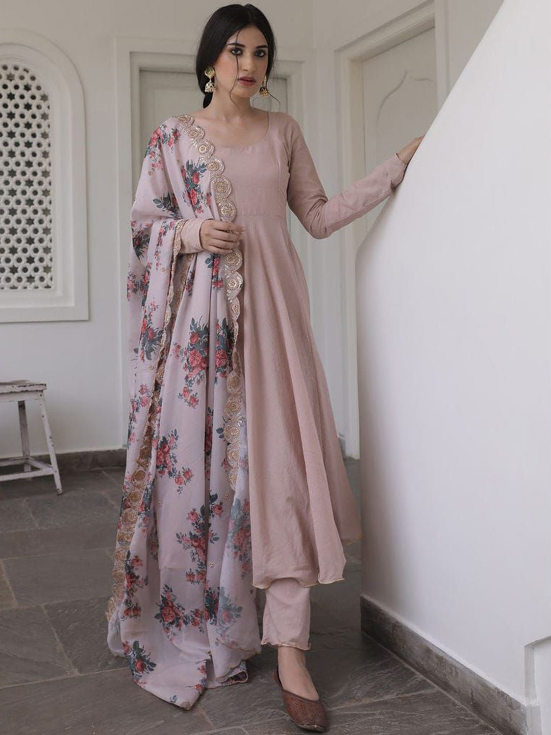 Piyuti Round Neck Empire Anarkali Kurta With Trouser And Dupatta