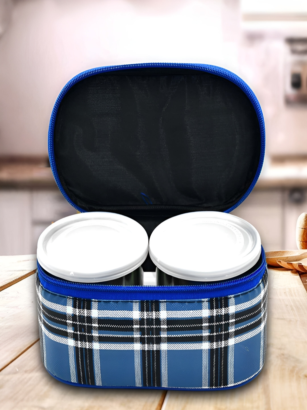 DeoDap 2548_3 Blue Solid Stainless Steel Easy to Clean 3PCs Lunch Box With Spoon and Fork