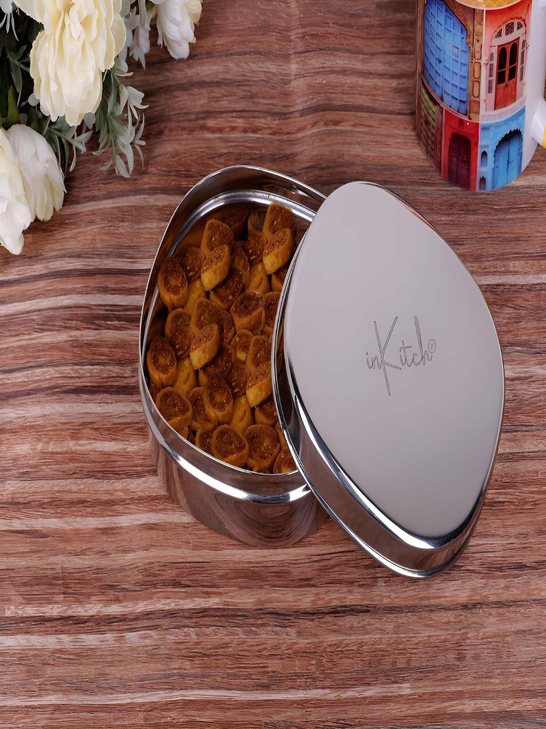 inkitch Silver Stainless Steel Dishwasher Safe Flip Top Fridge Container-900ml