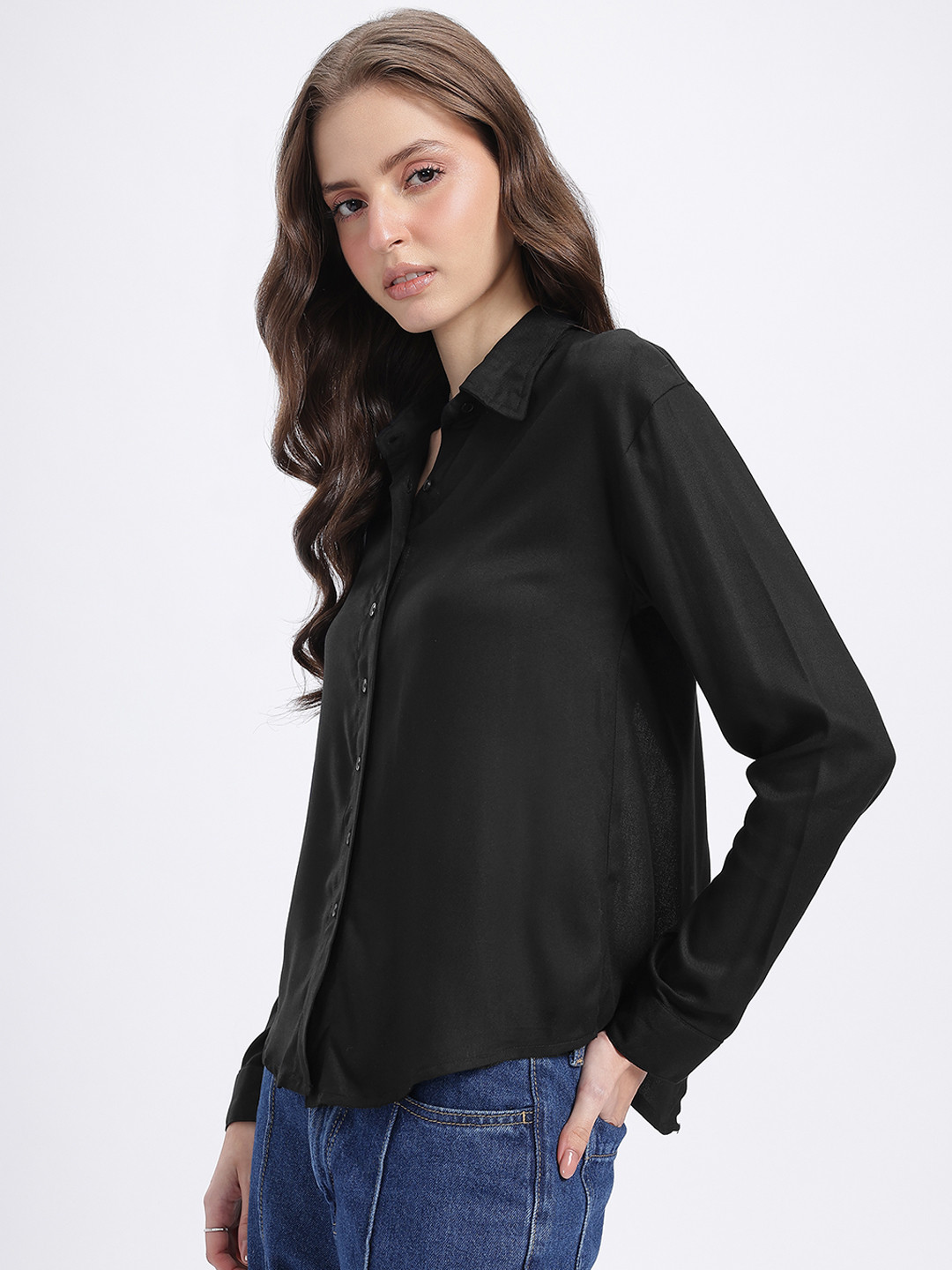 glitchez Slit Back Shirt Style Top