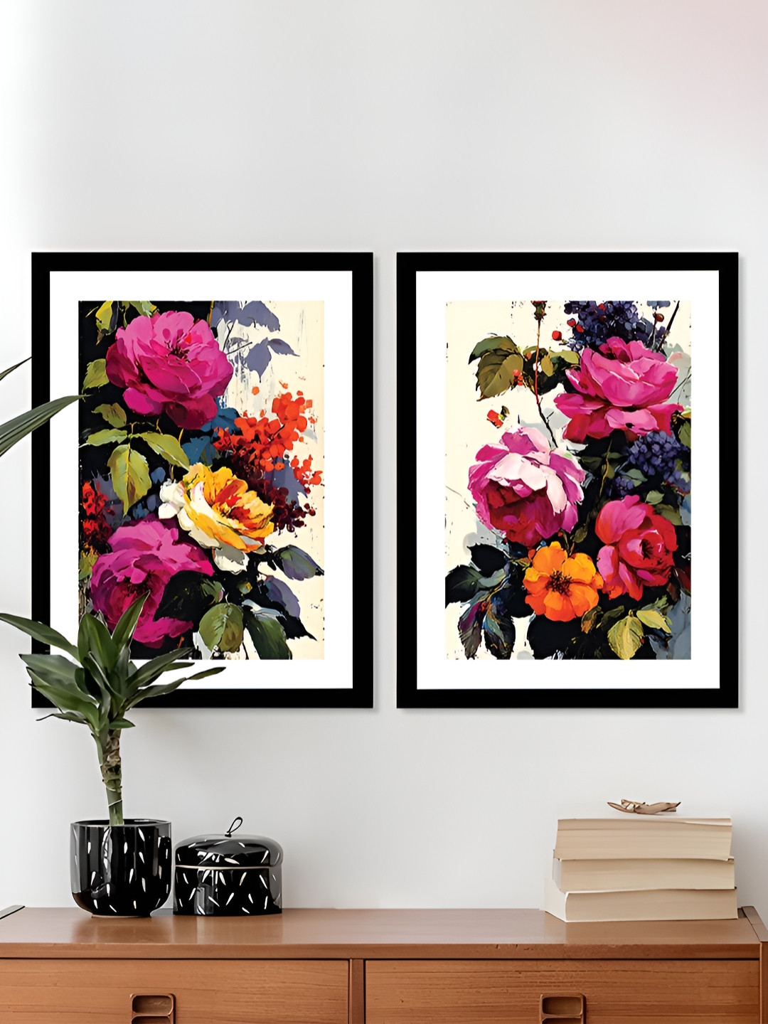 Art Street Vibrant Flower Wood 2 Piece Wall Rectangle Paintings Wall Art - 12.9 x 17.6 In