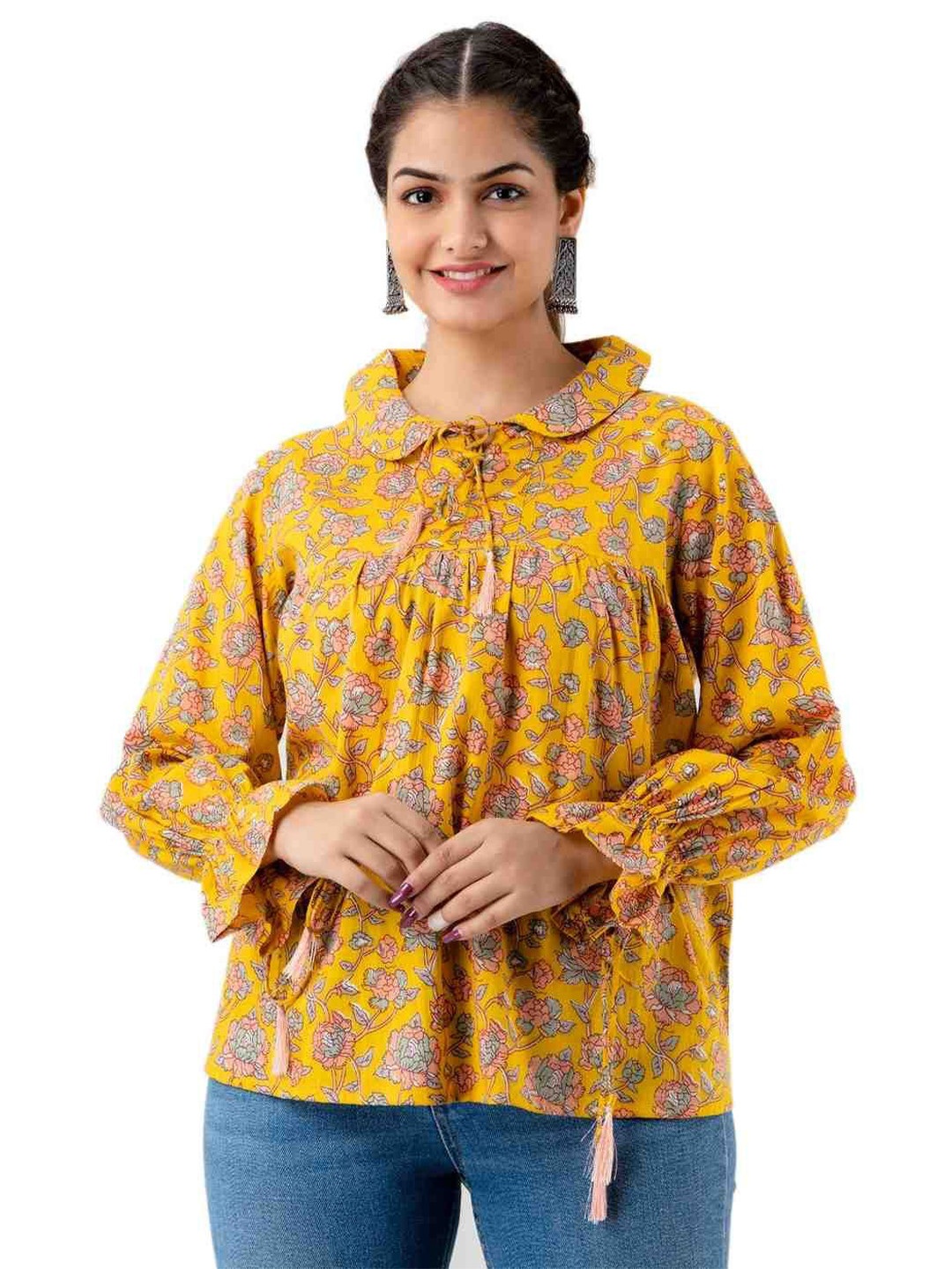 DMP EXPORT Women Floral Printed Cotton Boxy Top